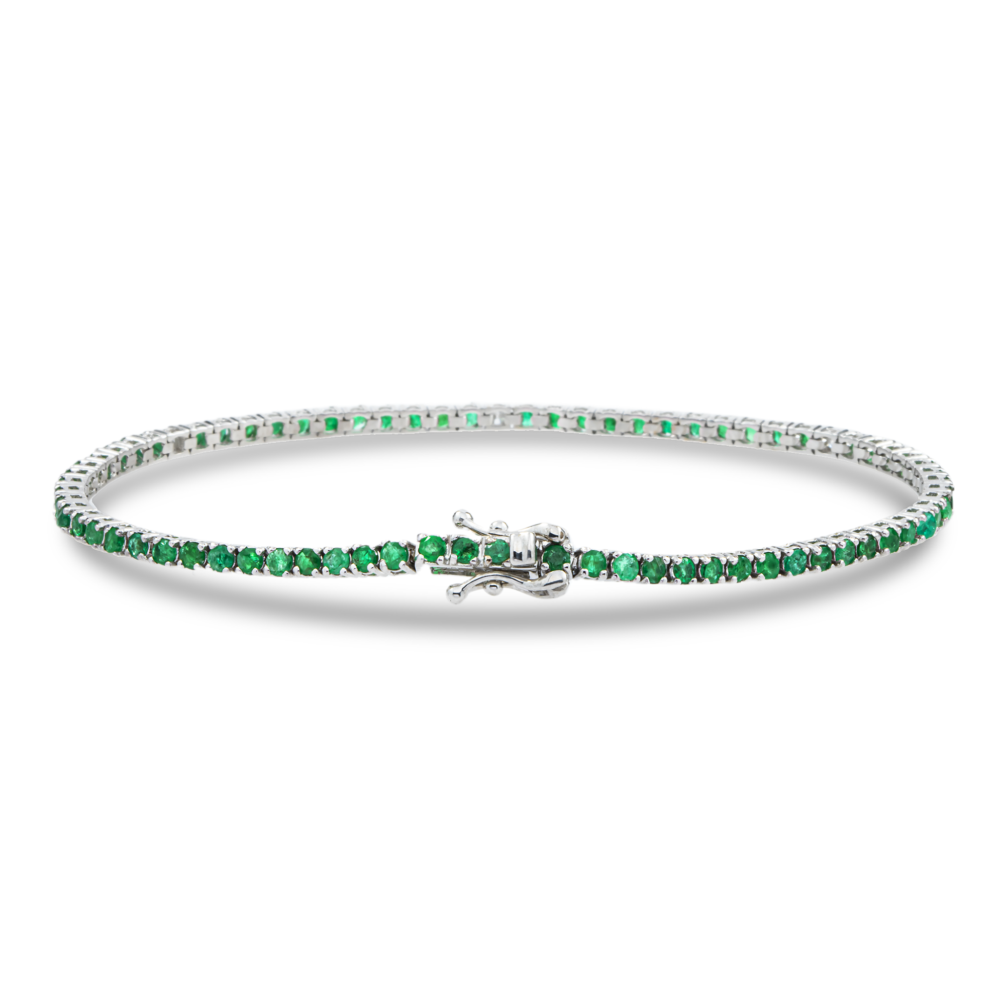 14K White Gold Round Emerald & Diamond Tennis Bracelet 2.45ctw