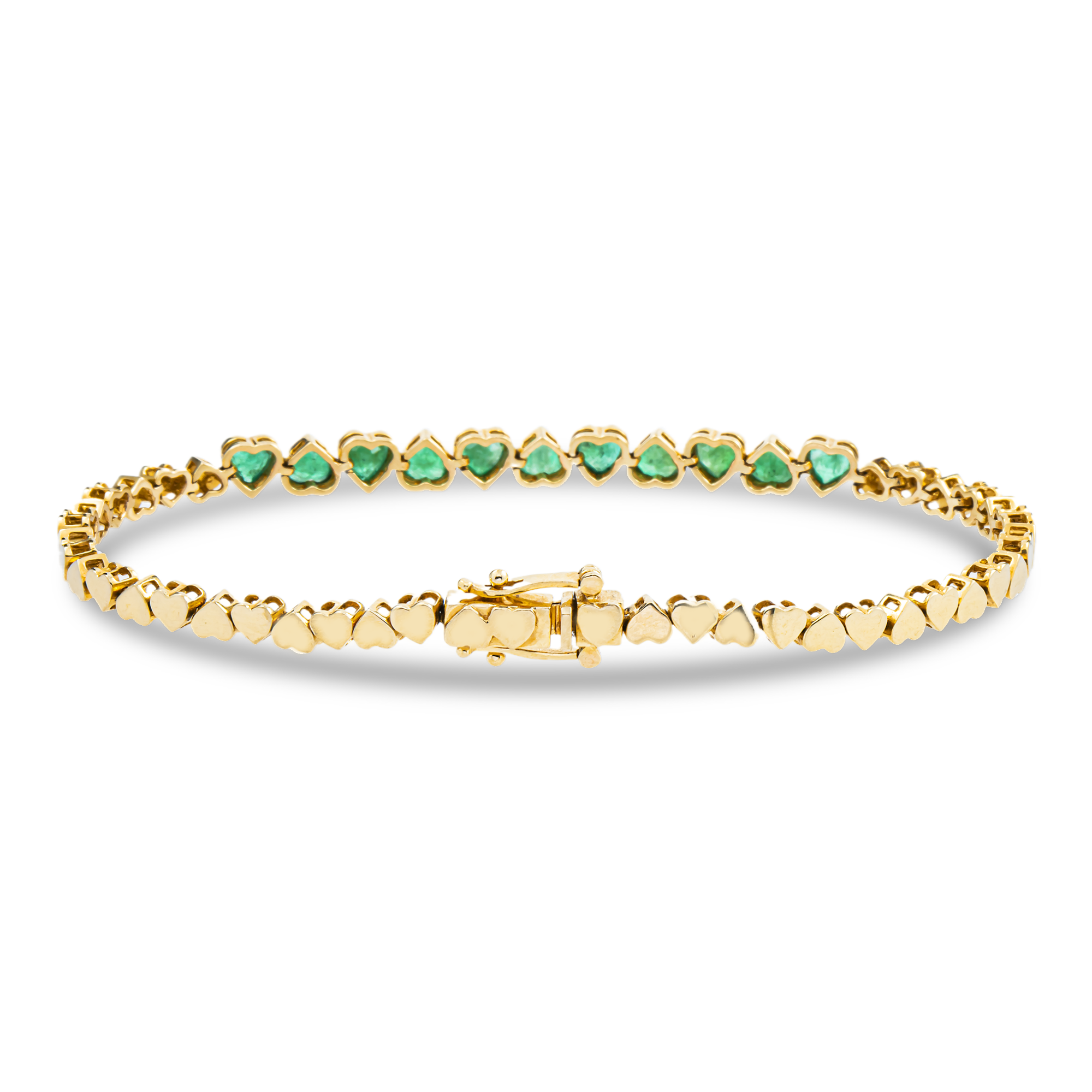 14K Yellow Gold Bezel Set Half-Way Heart Emerald Bracelet 2.12ct