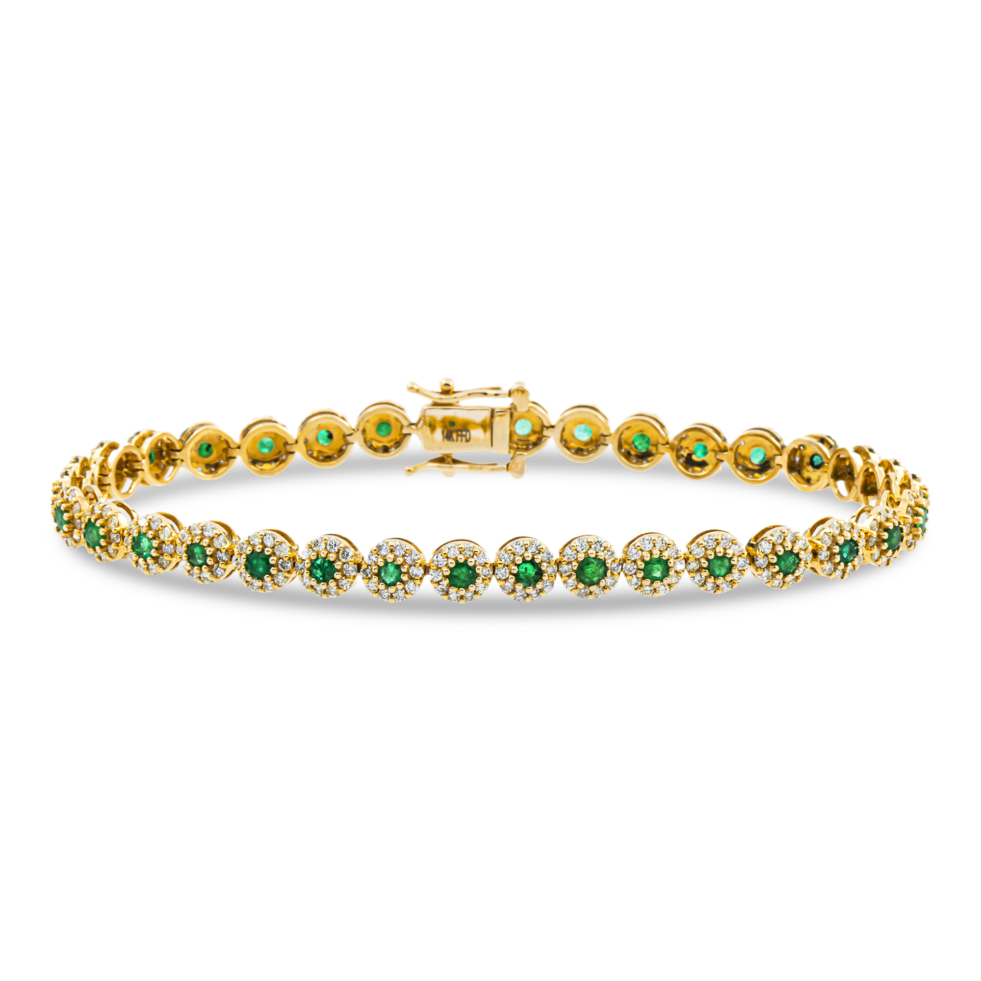 14K Yellow Gold Round Diamond & Emerald Bracelet 4.16ct