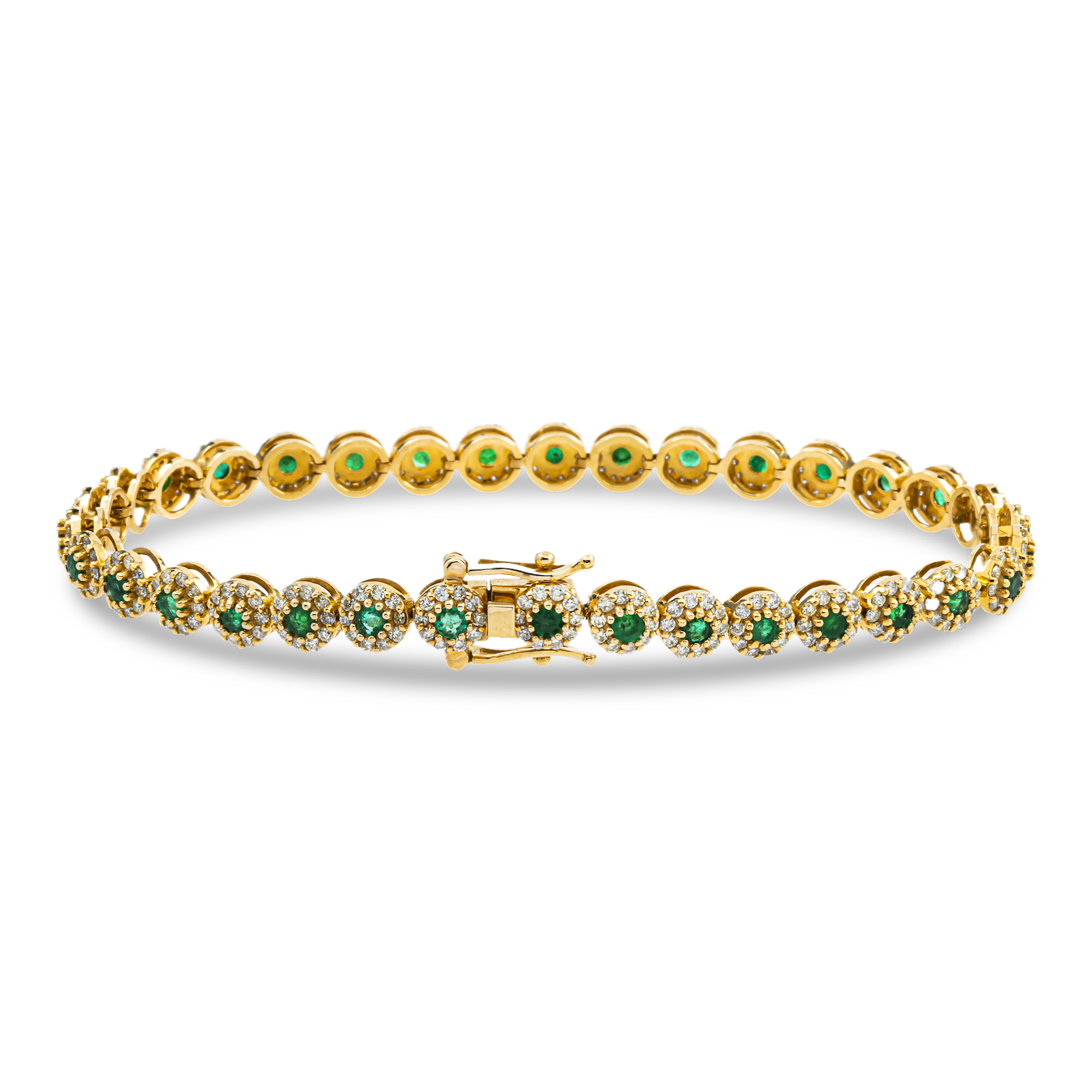 14K Yellow Gold Round Diamond & Emerald Bracelet 4.16ct