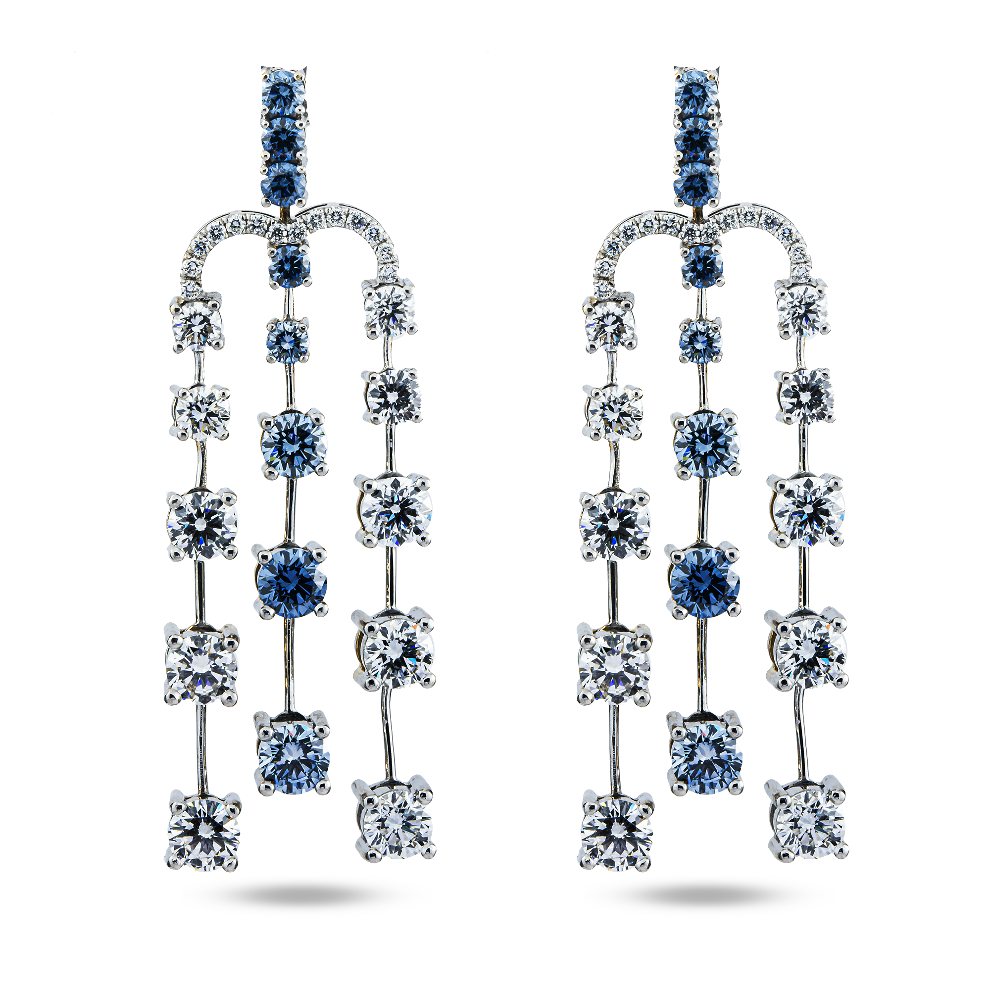 14K White Gold Diamond Rain Fall Drop Earrings 8.95ctw