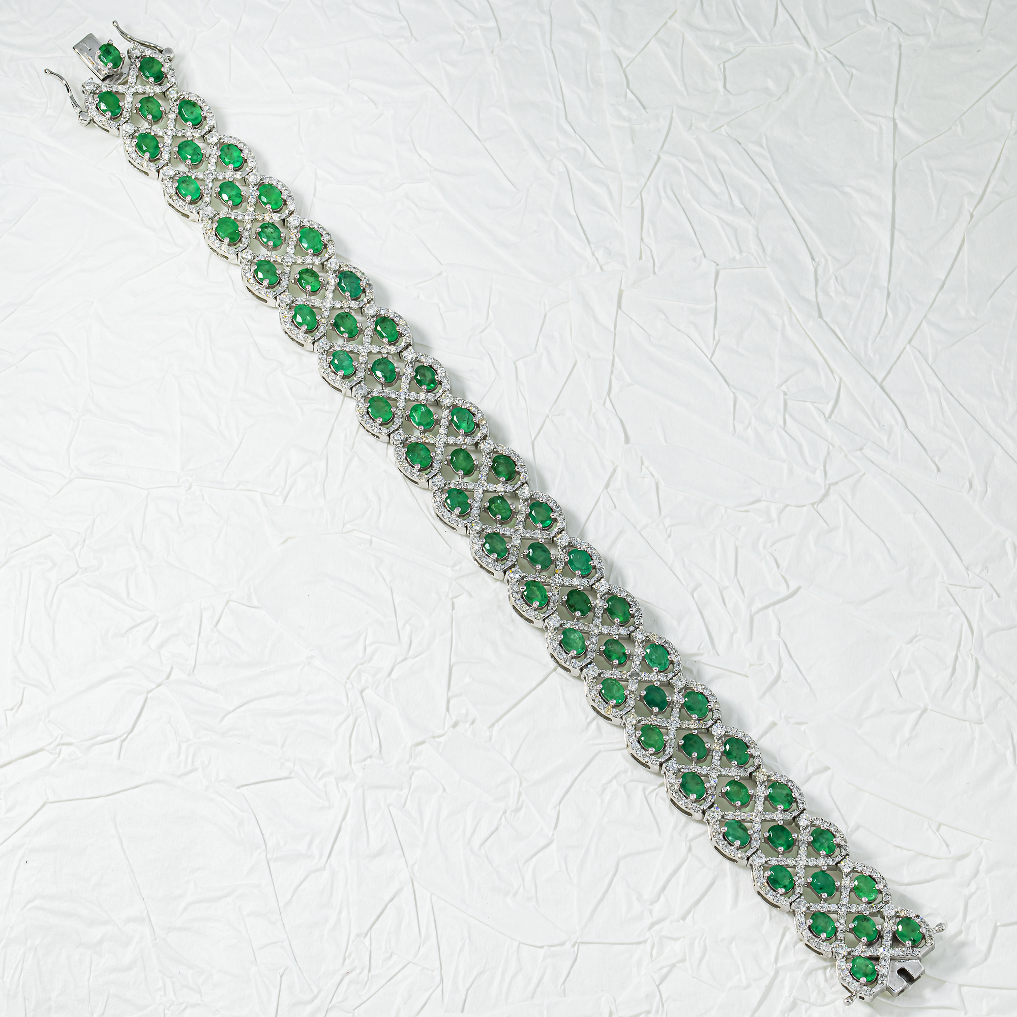 14K White Gold Enchanted Garden Emerald & Diamond Bracelet