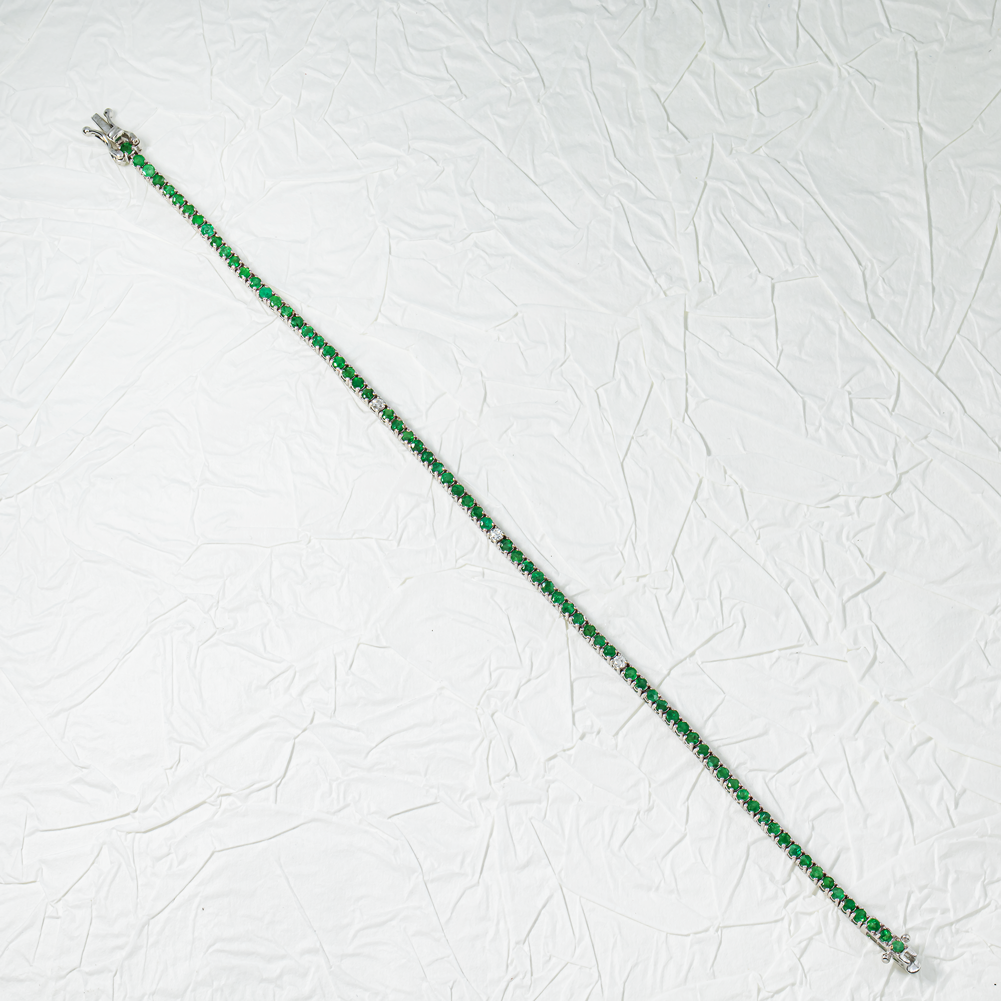 14K White Gold Round Emerald & Diamond Tennis Bracelet 2.45ctw