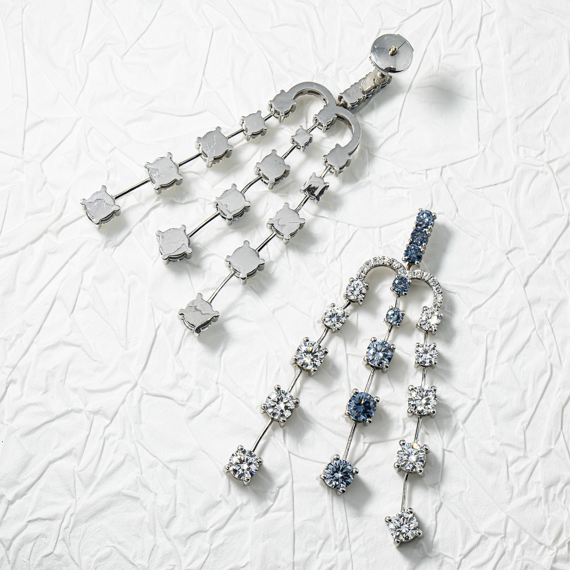 14K White Gold Diamond Rain Fall Drop Earrings 8.95ctw