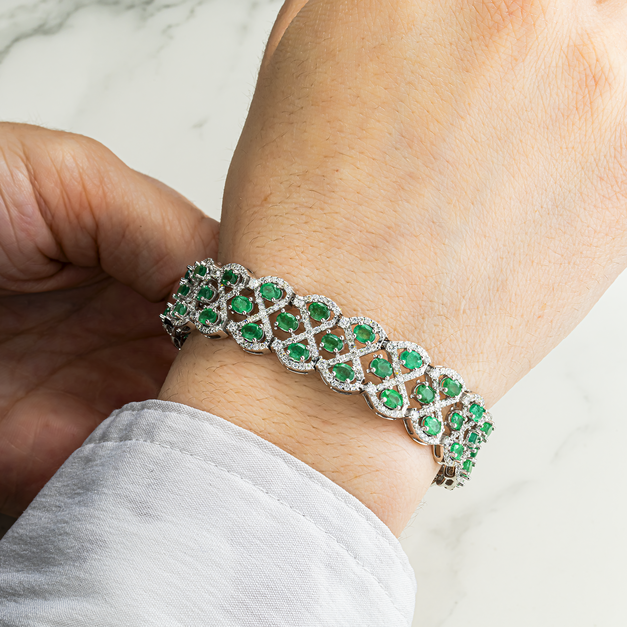 14K White Gold Enchanted Garden Emerald & Diamond Bracelet