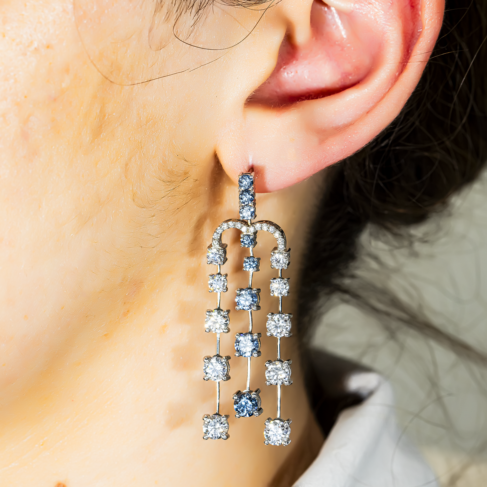 14K White Gold Diamond Rain Fall Drop Earrings 8.95ctw