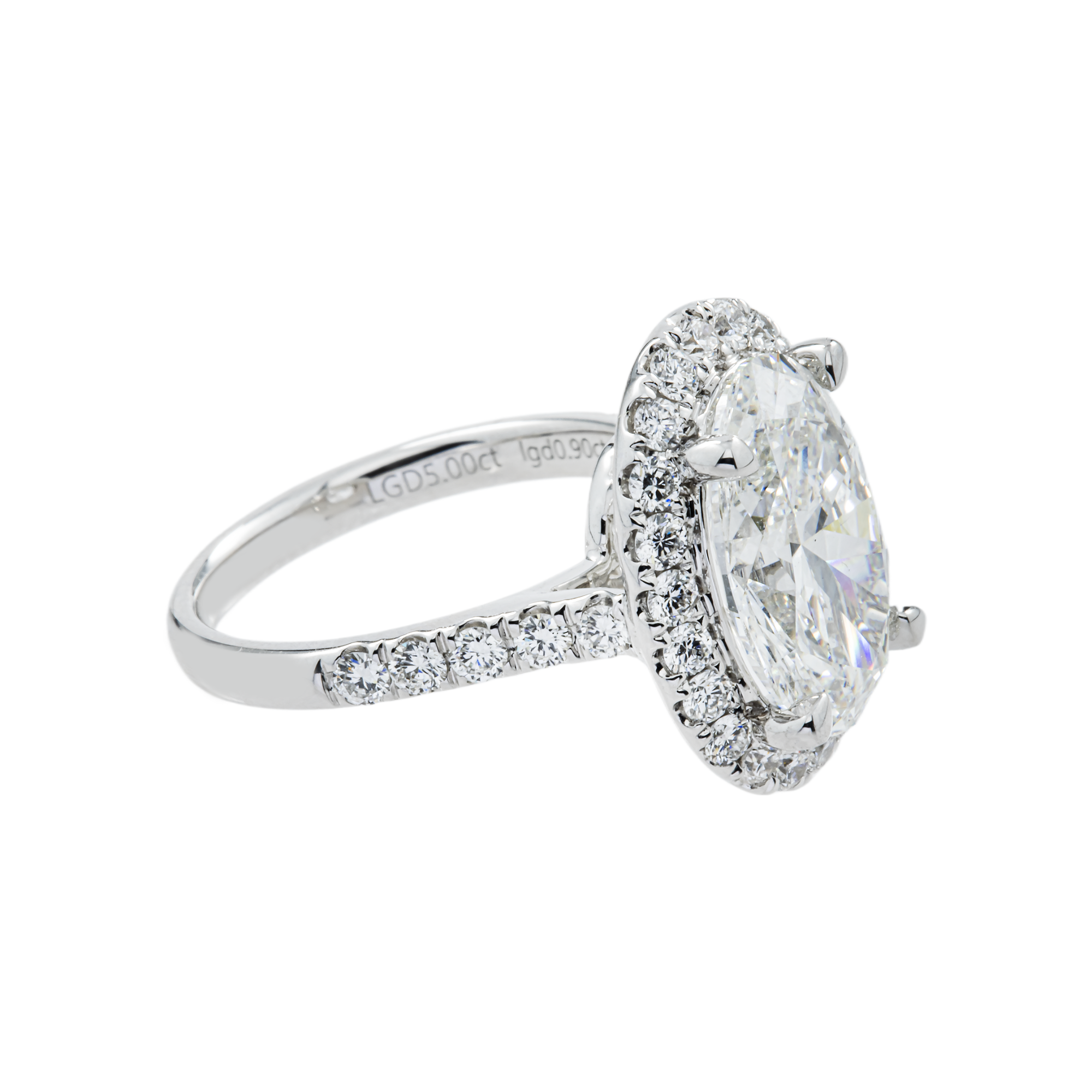 18K White Gold 5.07ct Oval Cut Diamond Engagement Ring 5.97ctw