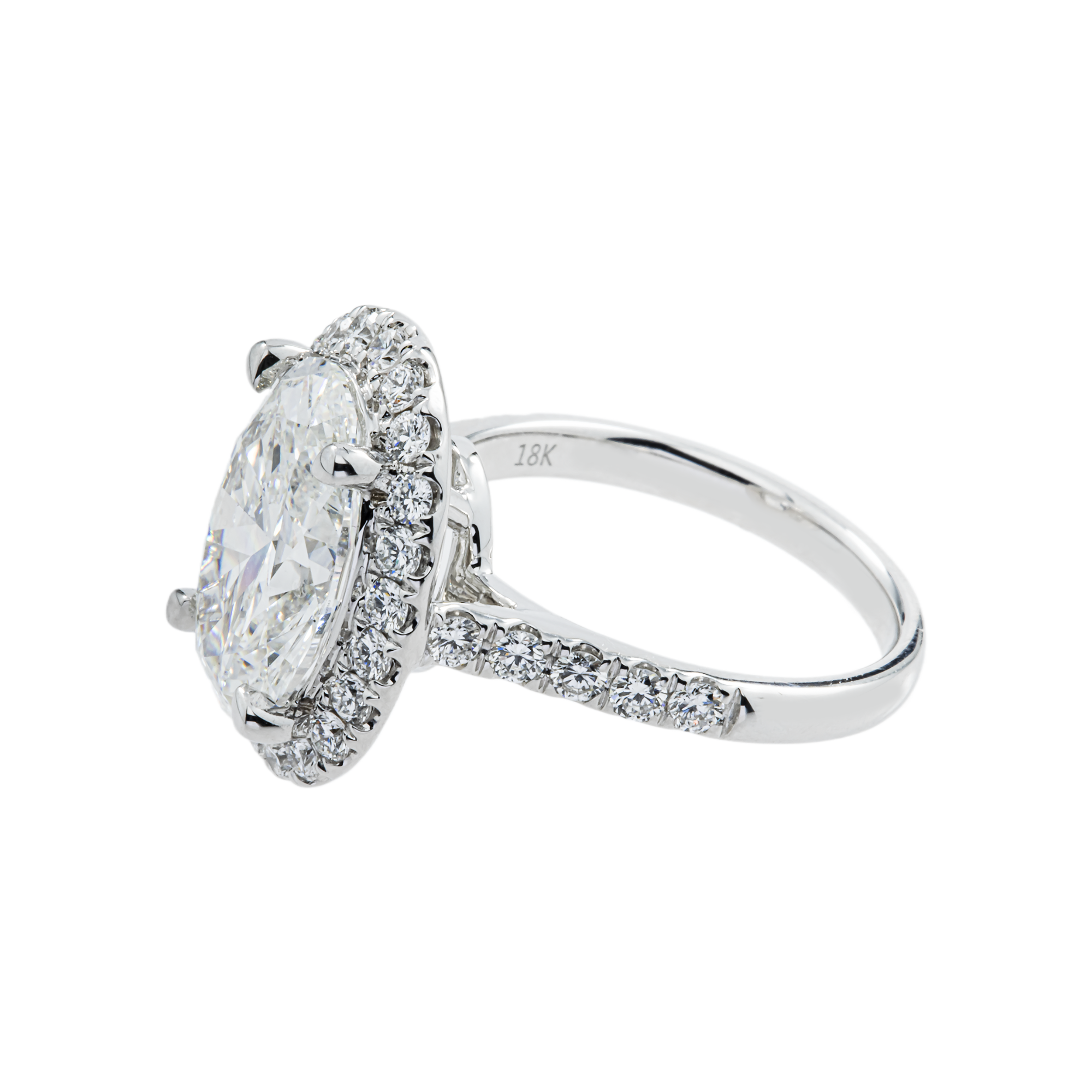18K White Gold 5.07ct Oval Cut Diamond Engagement Ring 5.97ctw