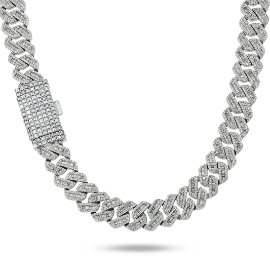 14K White Gold 14mm Baguette & Round Diamond Cuban Link Chain 20.10ct