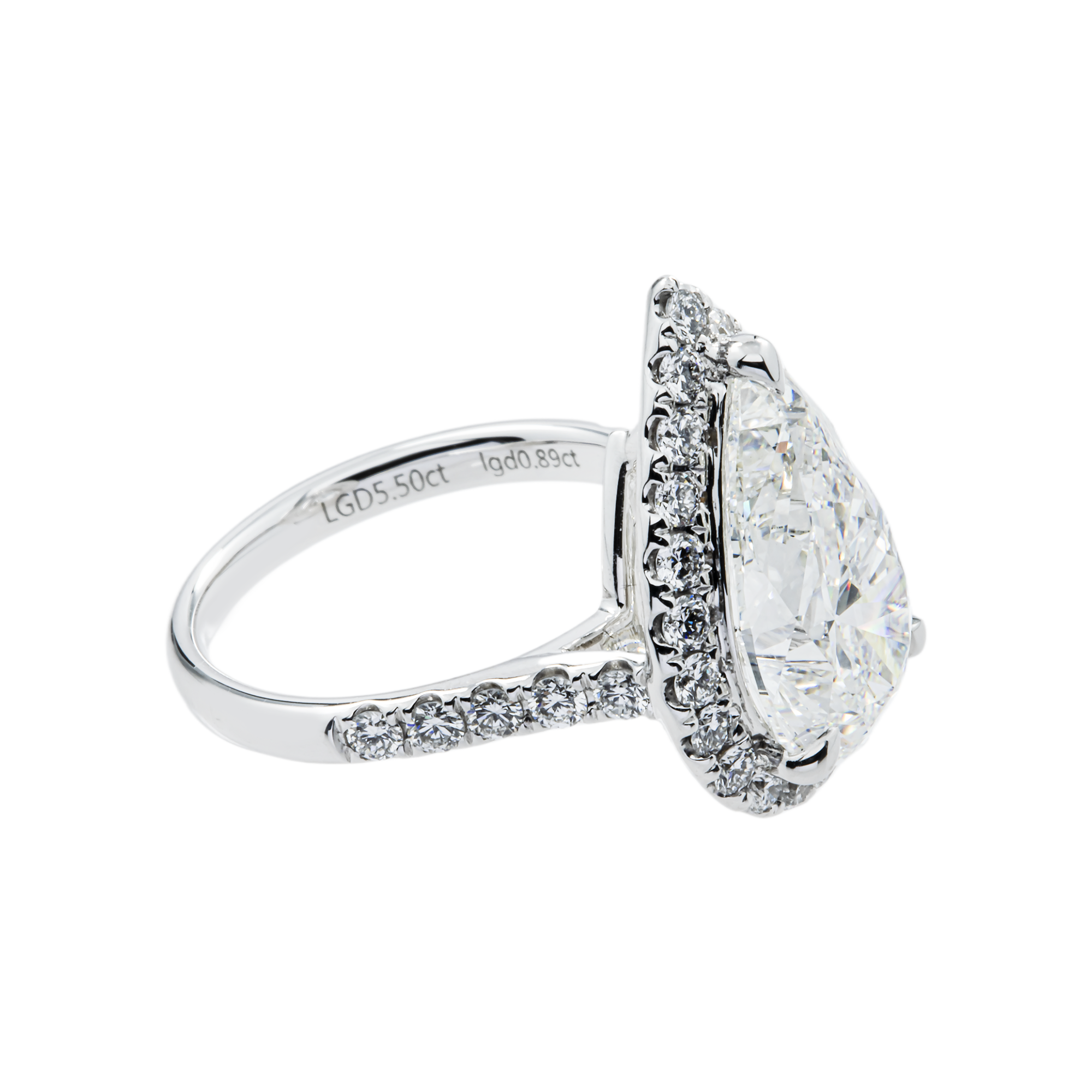 18K White Gold 5.50ct Pear Cut Diamond Engagement Ring 6.39ctw