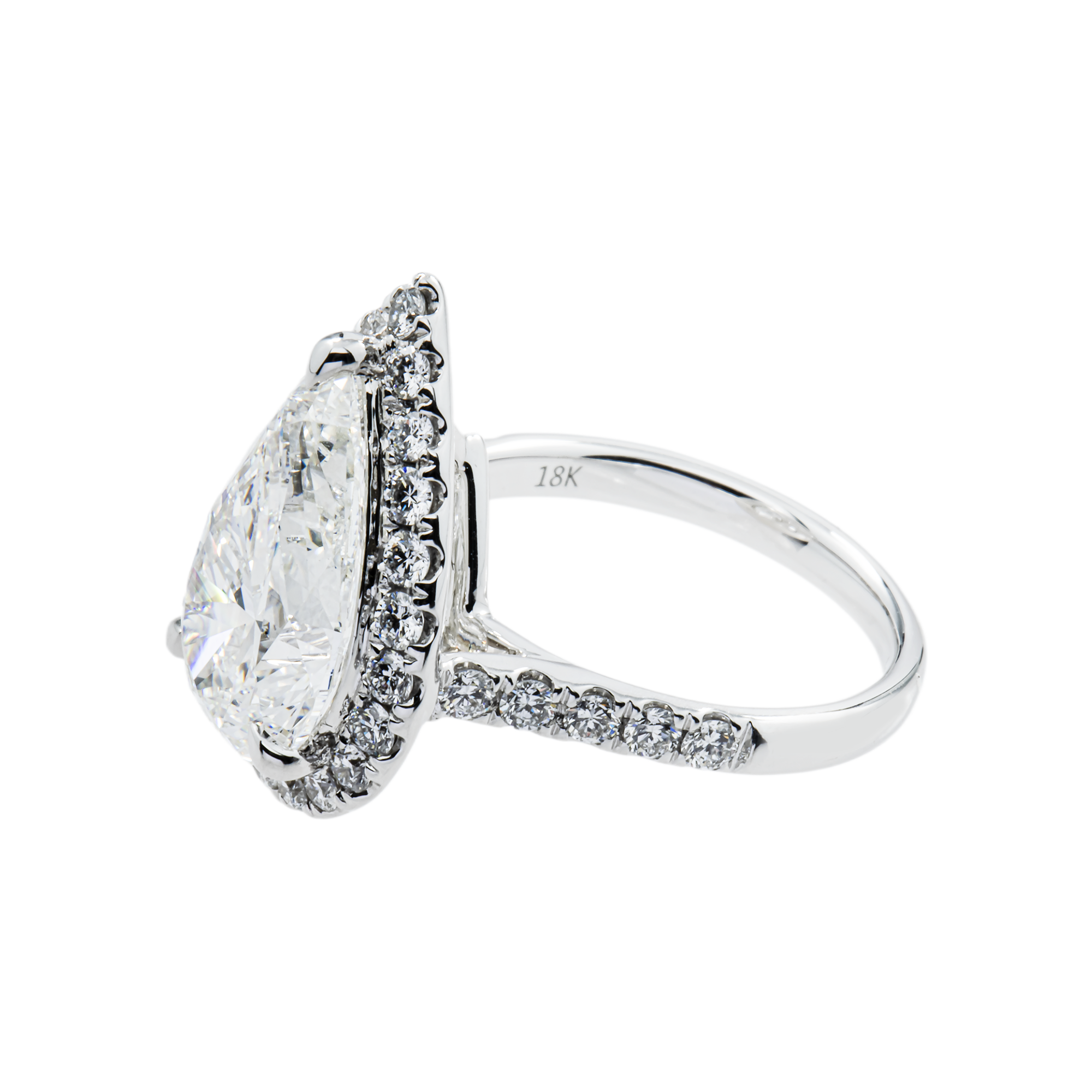 18K White Gold 5.50ct Pear Cut Diamond Engagement Ring 6.39ctw
