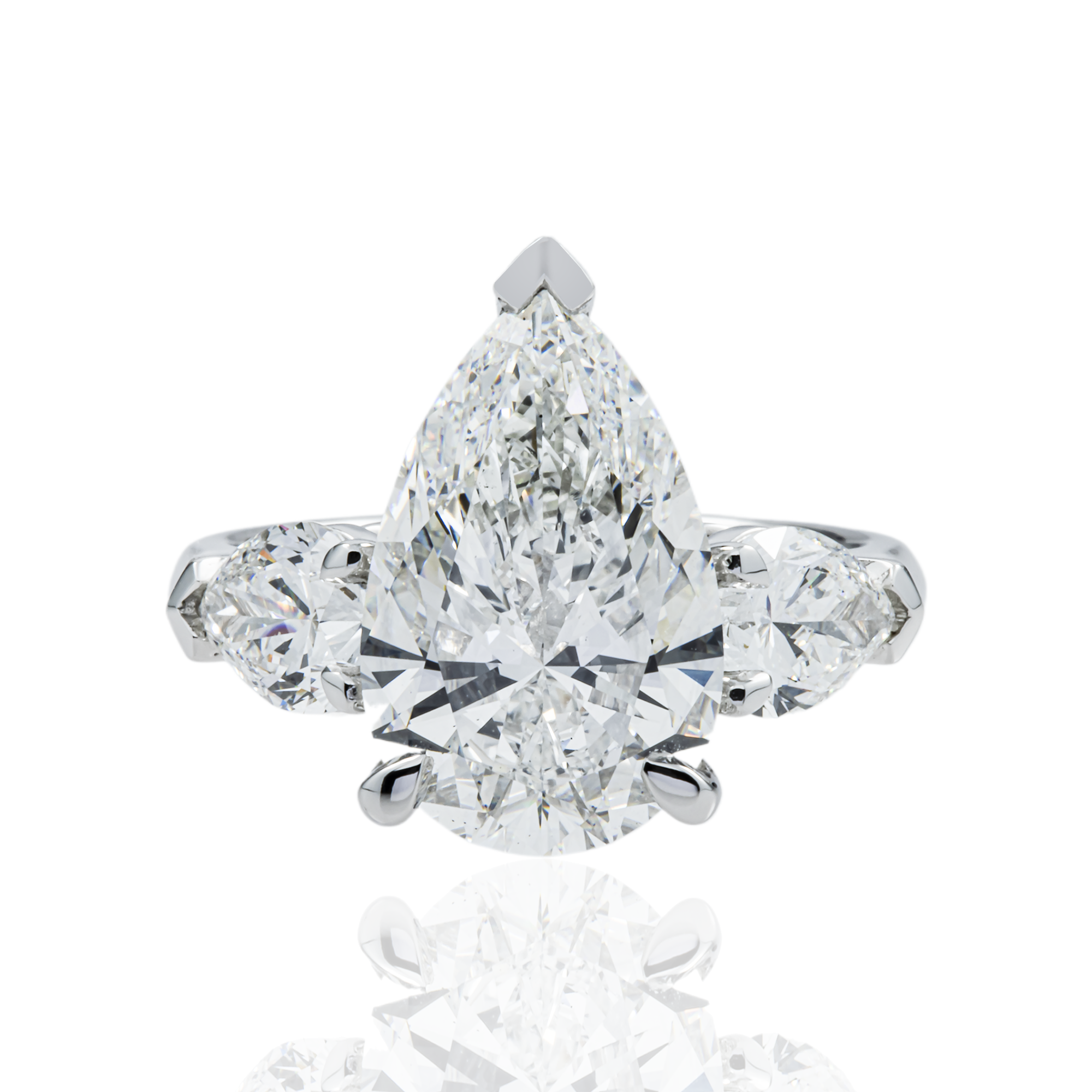 18K White Gold Triple Pear Cut Diamond Engagement Ring 6.73ctw