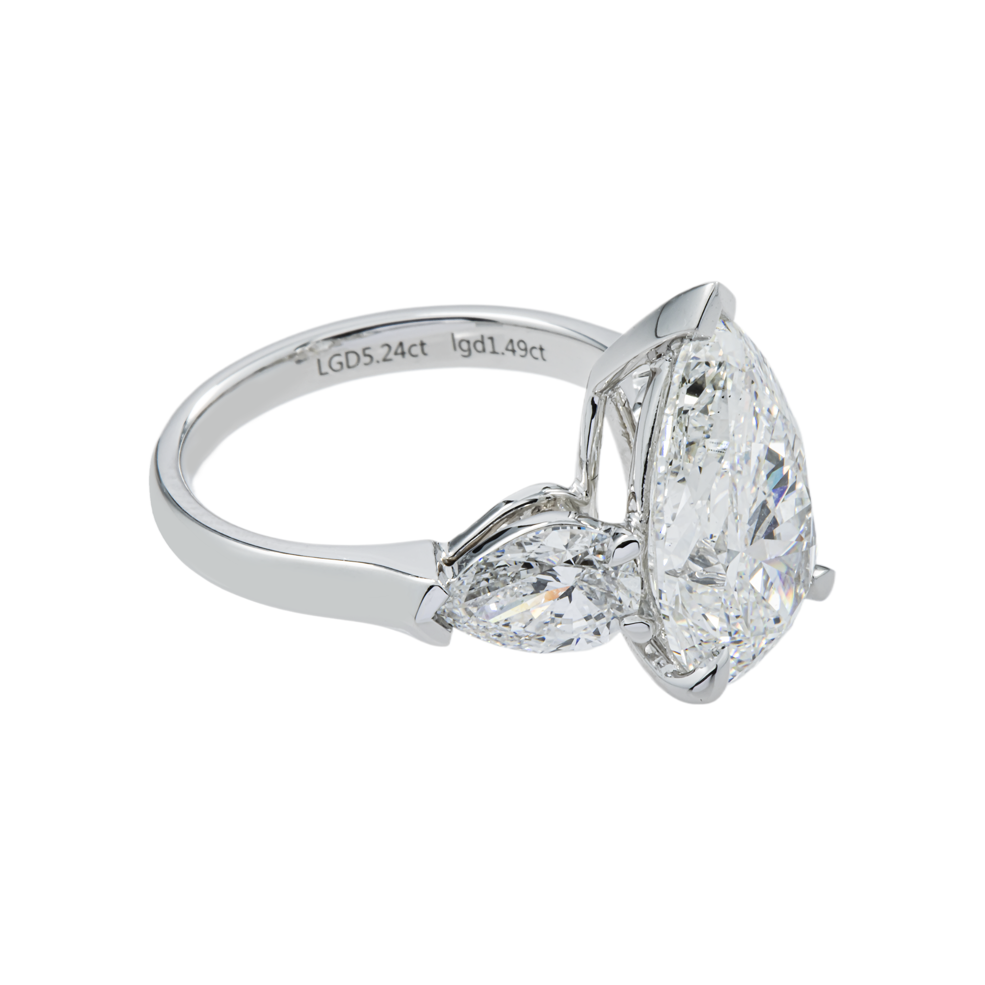 18K White Gold Triple Pear Cut Diamond Engagement Ring 6.73ctw