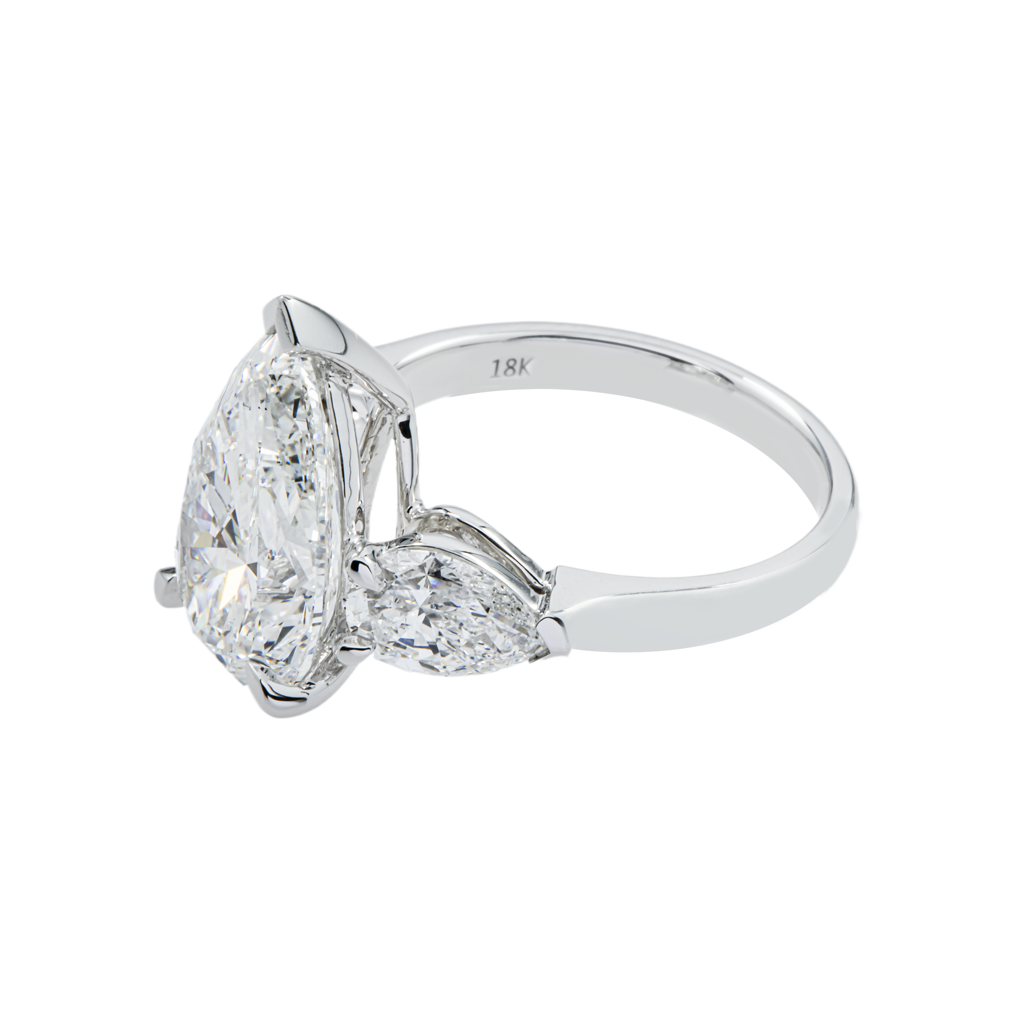 18K White Gold Triple Pear Cut Diamond Engagement Ring 6.73ctw