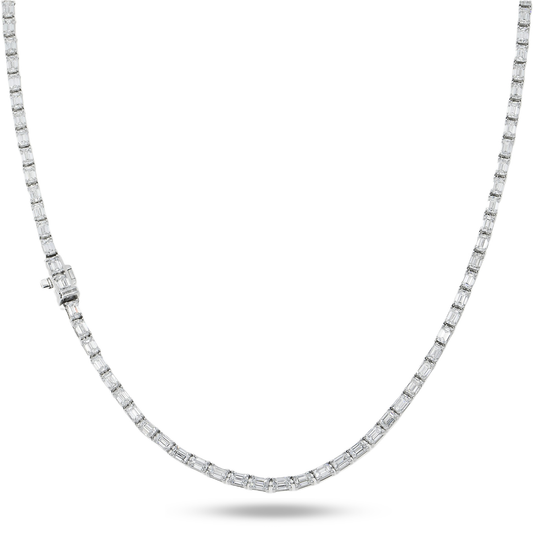 14K White Gold Emerald Cut Diamond Tennis Chain 16.19ct