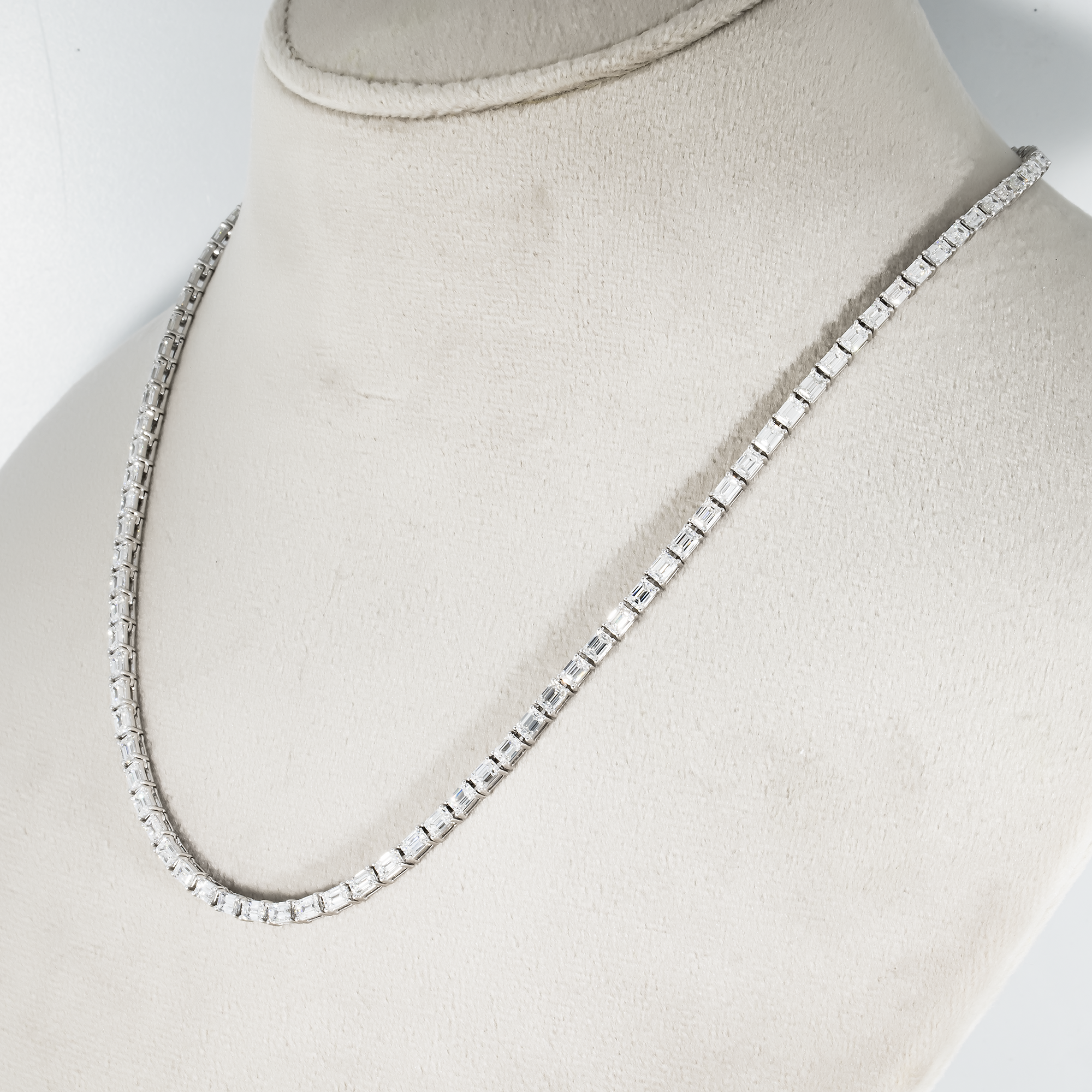 14K White Gold Emerald Cut Diamond Tennis Chain 16.19Ct Chains