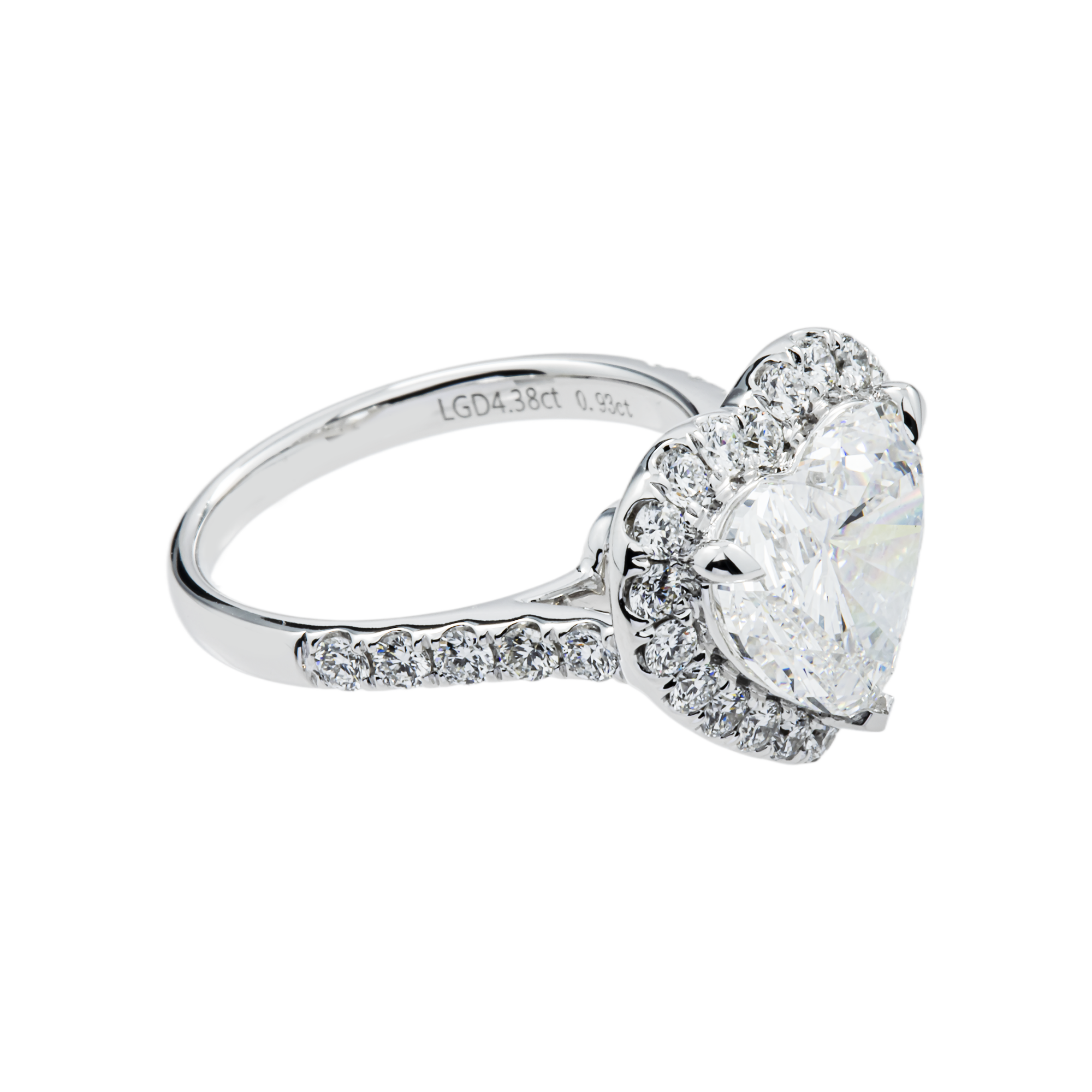 14K White Gold 4.38ct Heart Cut Diamond Engagement Ring 5.31ctw
