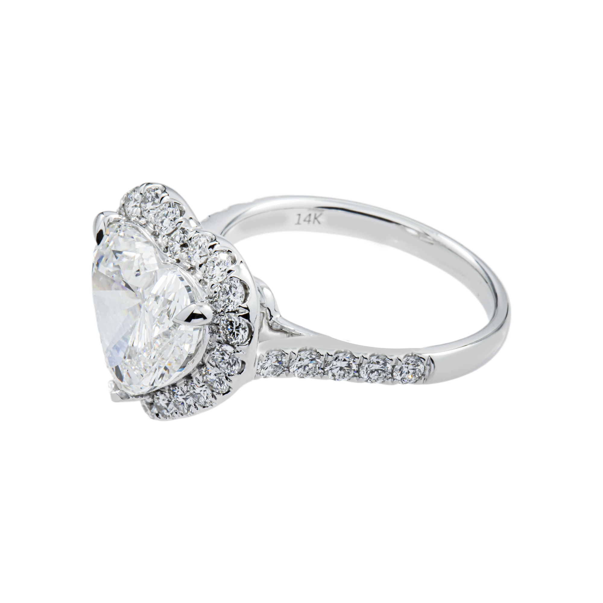 14K White Gold 4.38ct Heart Cut Diamond Engagement Ring 5.31ctw