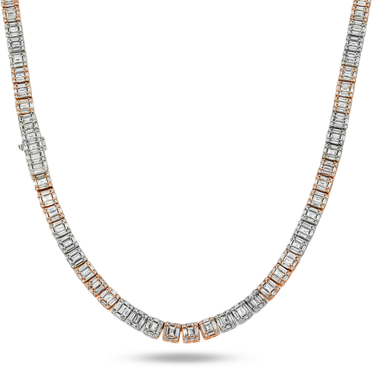 14K Two Tone Baguette & Round Diamond Chain 27.79ct