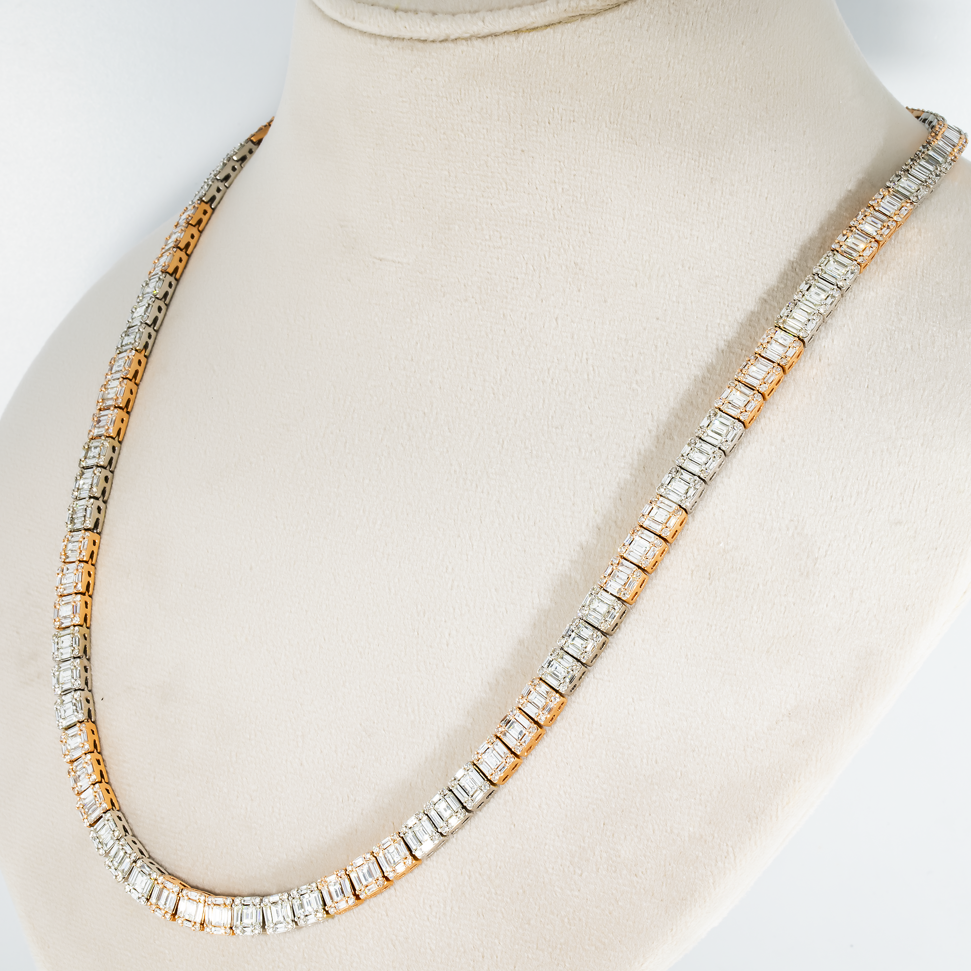 14K Two Tone Baguette & Round Diamond Chain 27.79Ct Chains