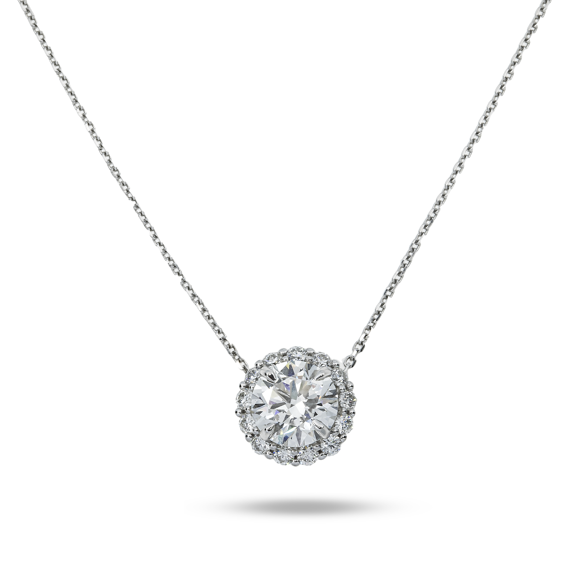 14K & 18K White Gold Round Diamond Pendant Chain Necklace 2.27Ct Necklace