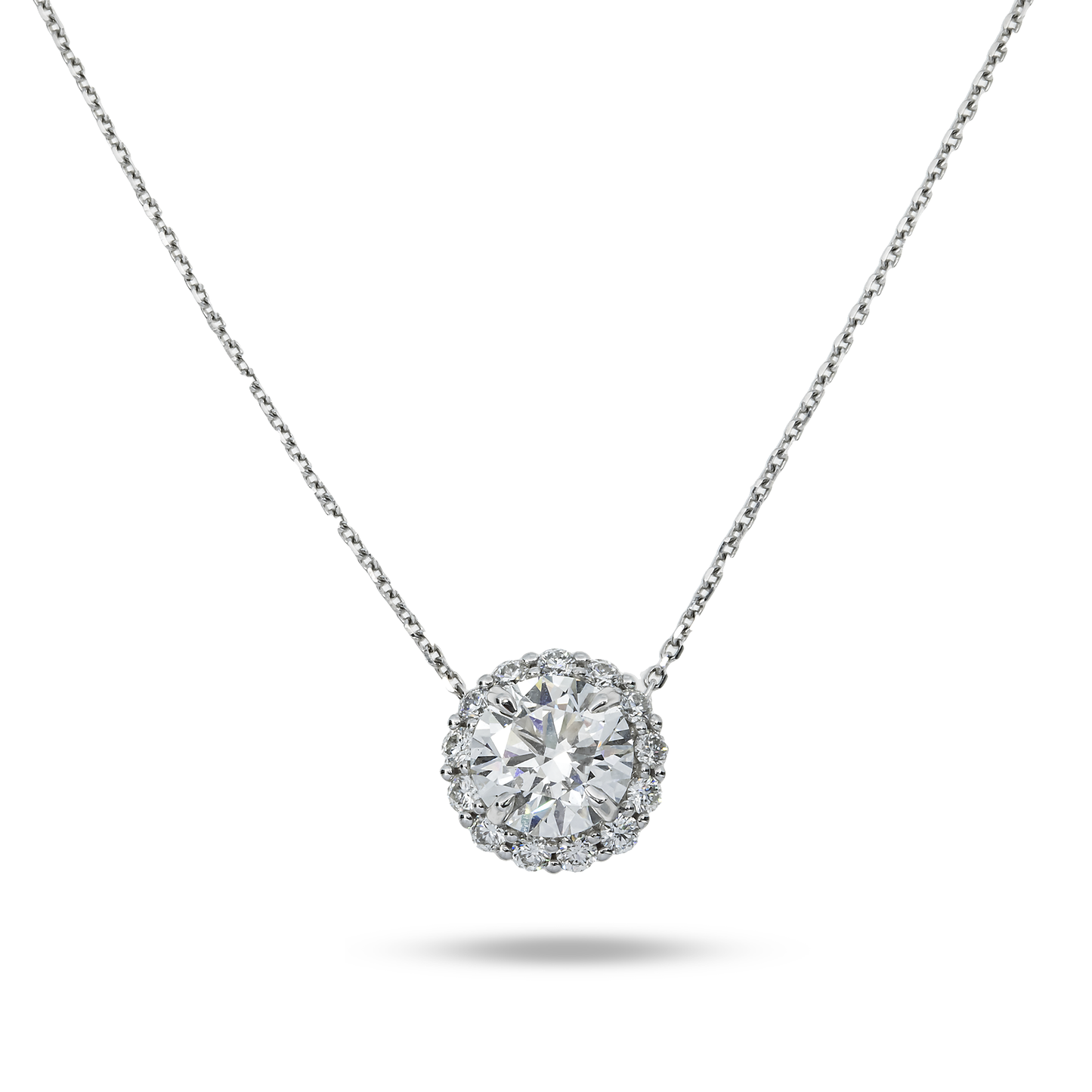 14K & 18K White Gold Round Diamond Pendant & Chain Necklace 2.27ct