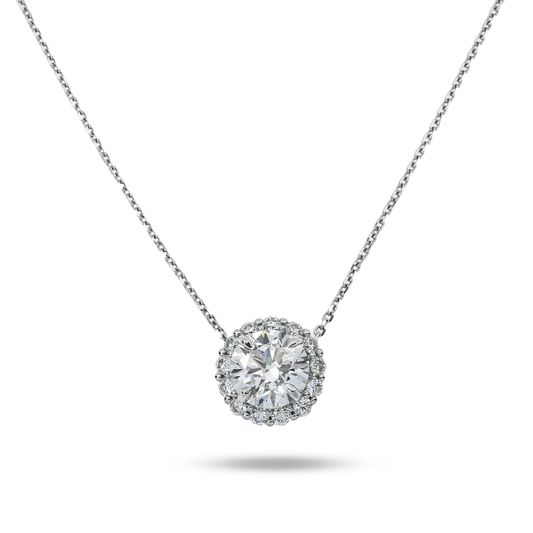 14K & 18K White Gold Round Diamond Pendant & Chain Necklace 2.27ct