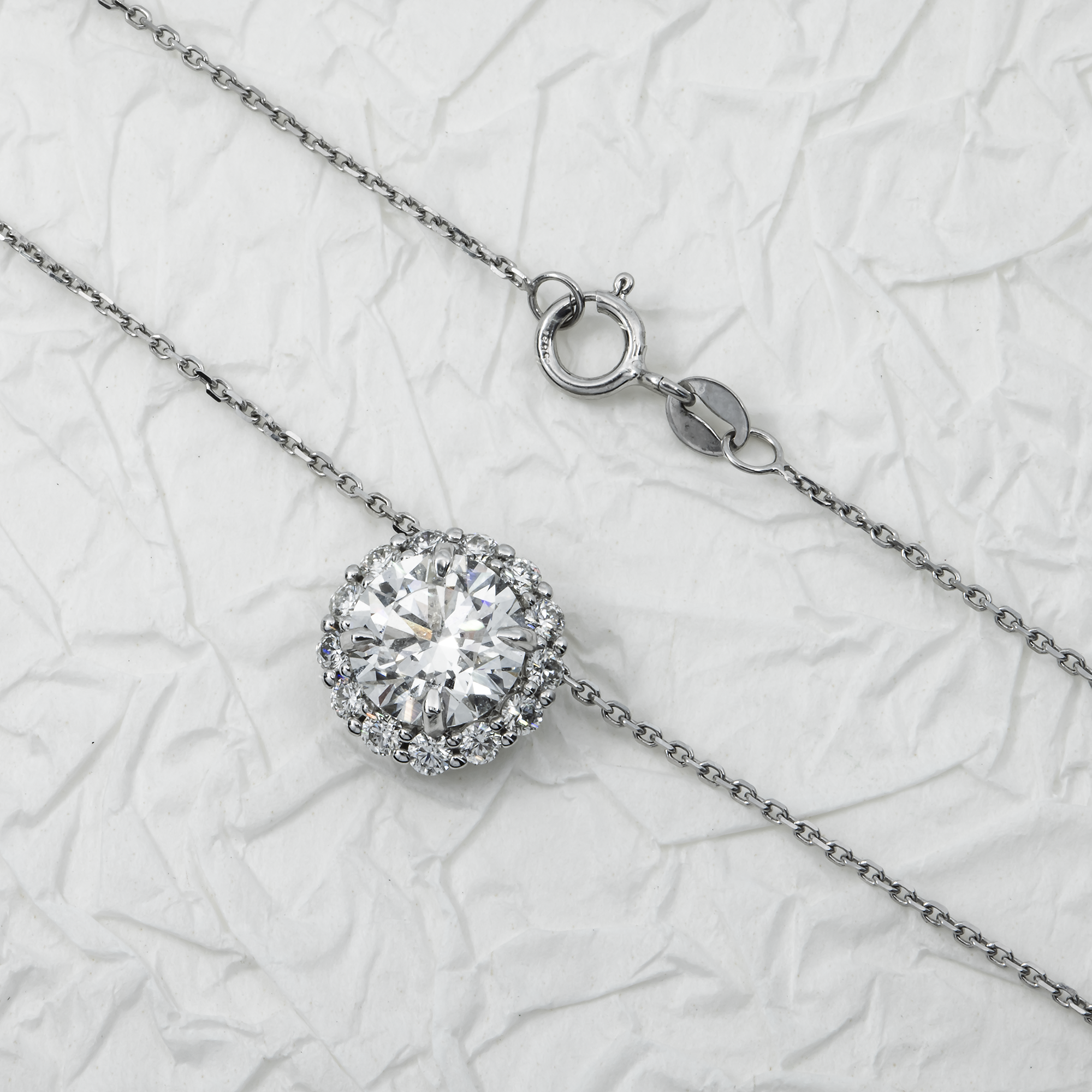 14K & 18K White Gold Round Diamond Pendant Chain Necklace 2.27Ct Necklace