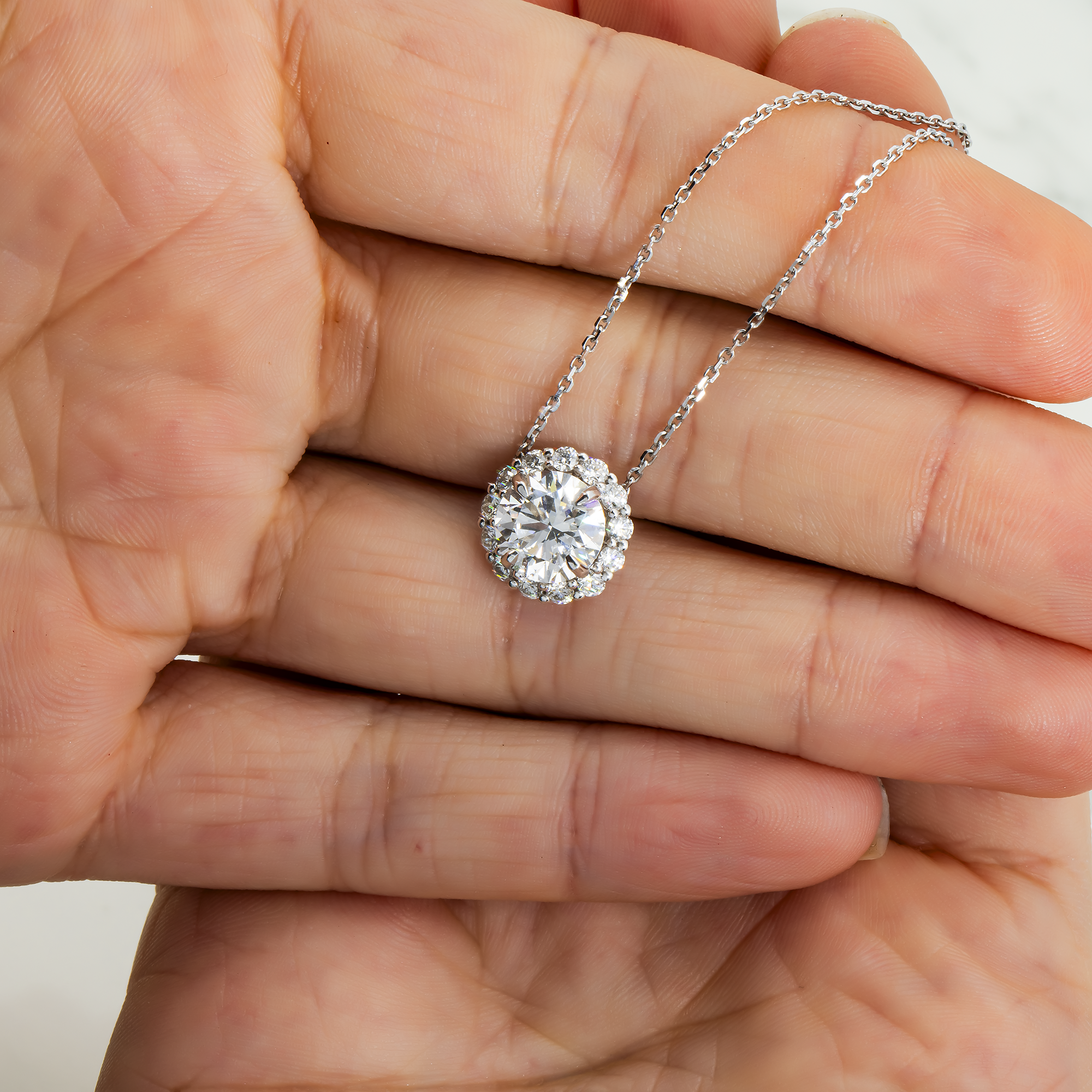 14K & 18K White Gold Round Diamond Pendant Chain Necklace 2.27Ct Necklace
