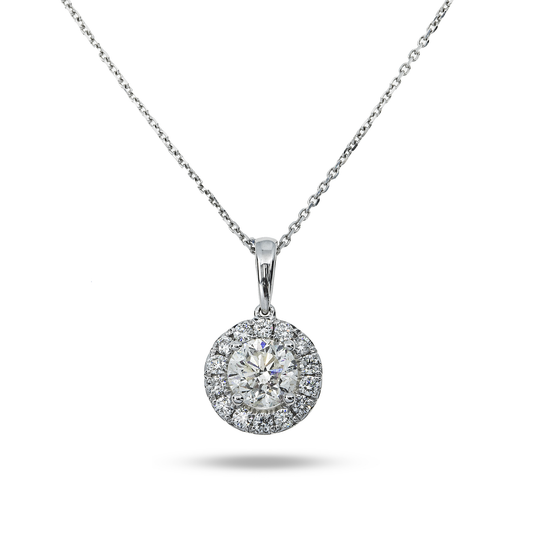 14K & 18K White Gold Round Diamond Pendant Chain Necklace 2.07Ct Necklace