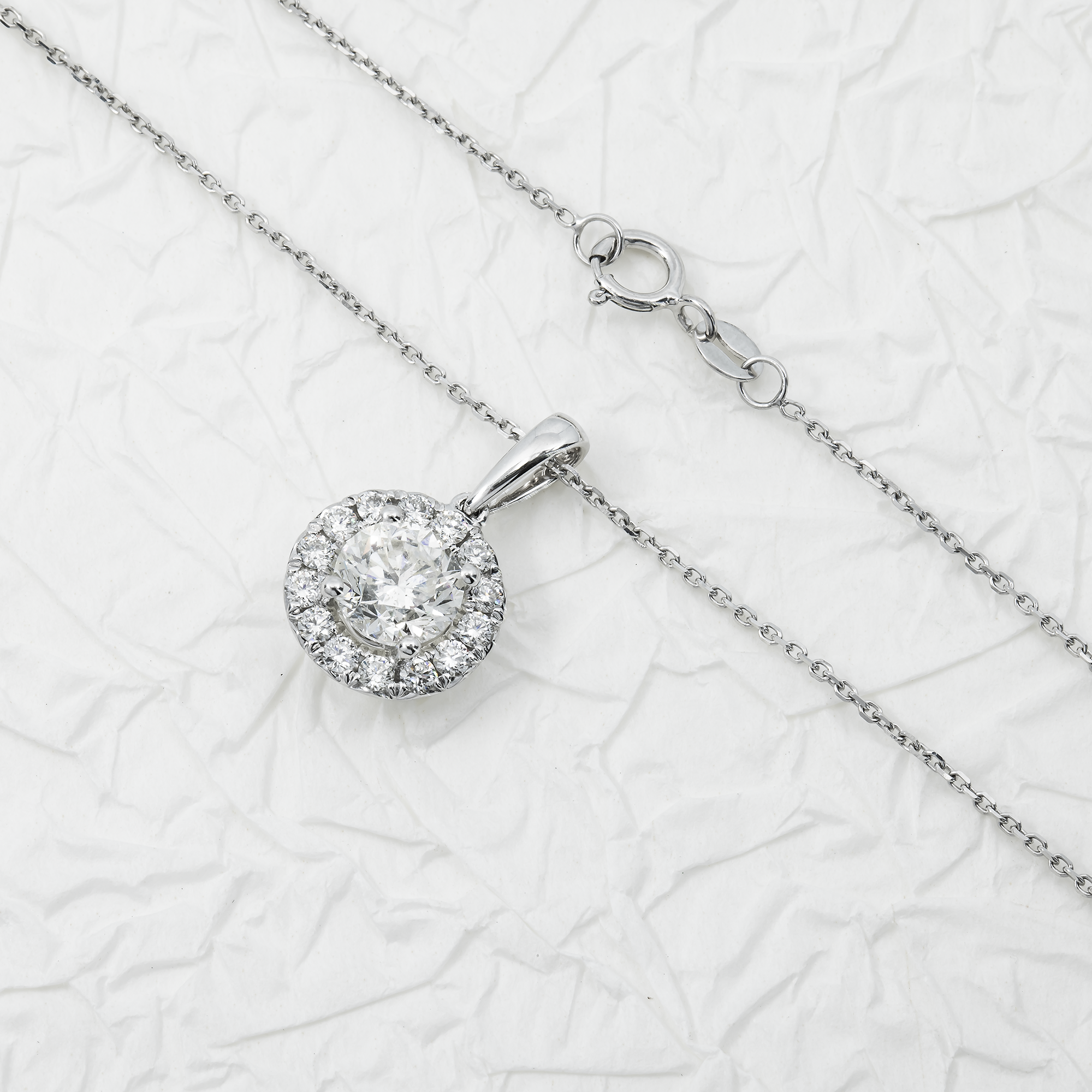 14K & 18K White Gold Round Diamond Pendant Chain Necklace 2.07Ct Necklace
