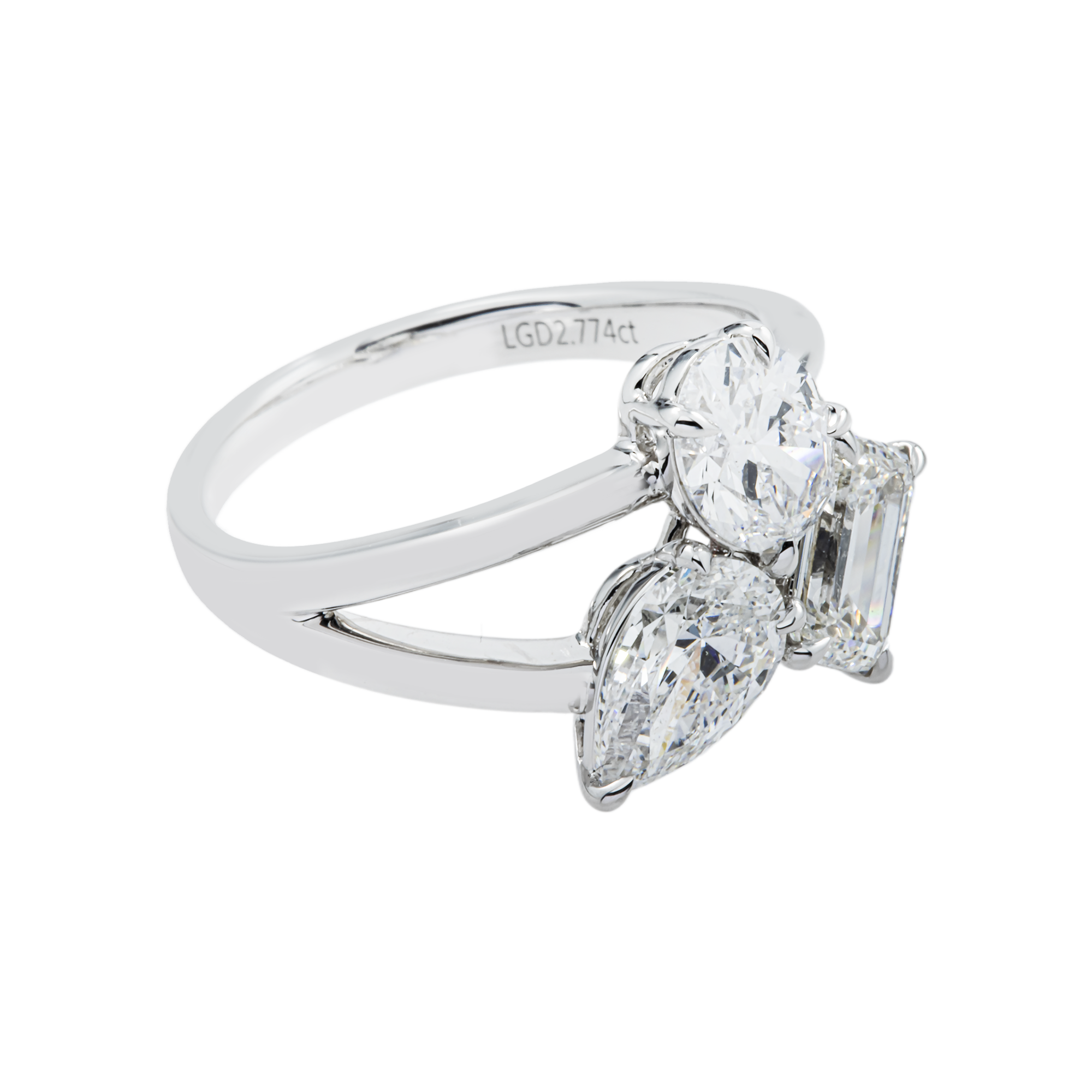 14K White Gold Triple Diamond Clister Ring 2.77ct