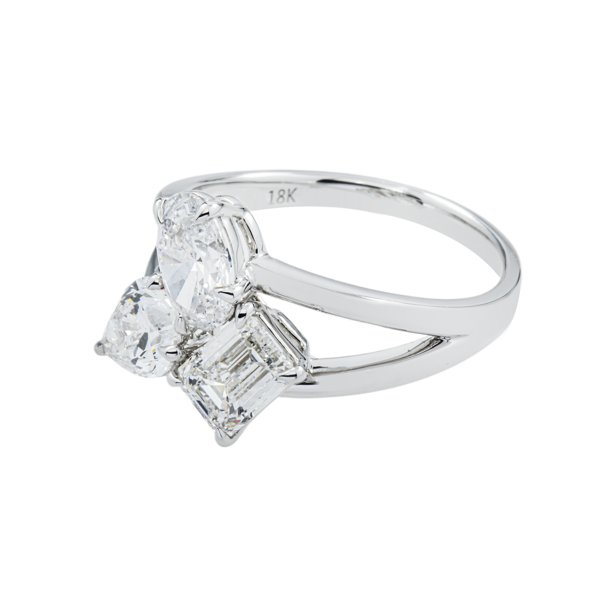 14K White Gold Triple Diamond Clister Ring 2.77ct