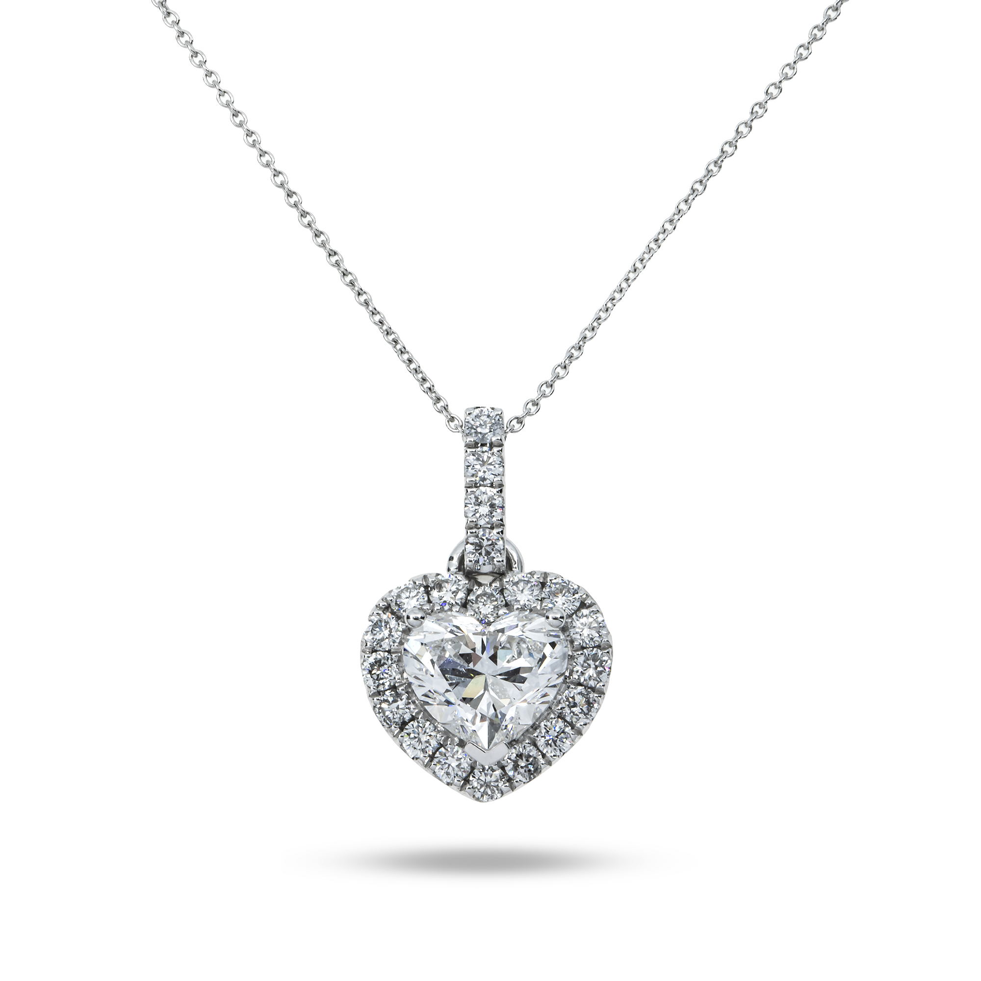 14K & 18K White Gold Heart Cut Pendant Chain Necklace 2.73Ct Necklace