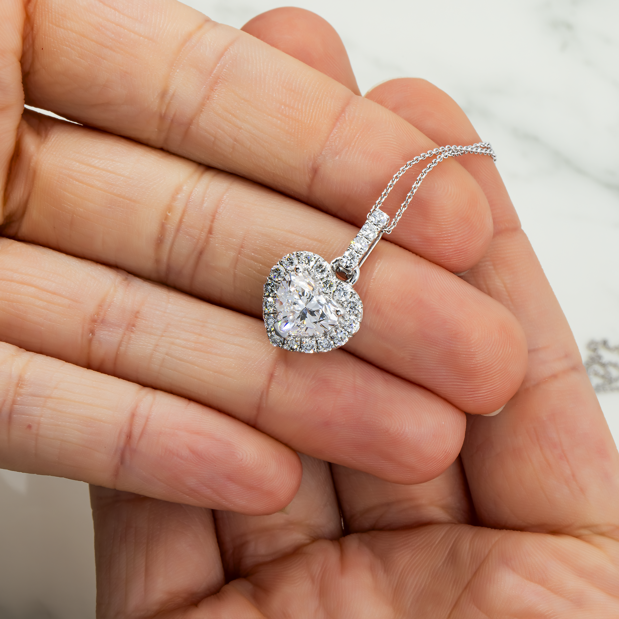 14K & 18K White Gold Heart Cut Pendant Chain Necklace 2.73Ct Necklace