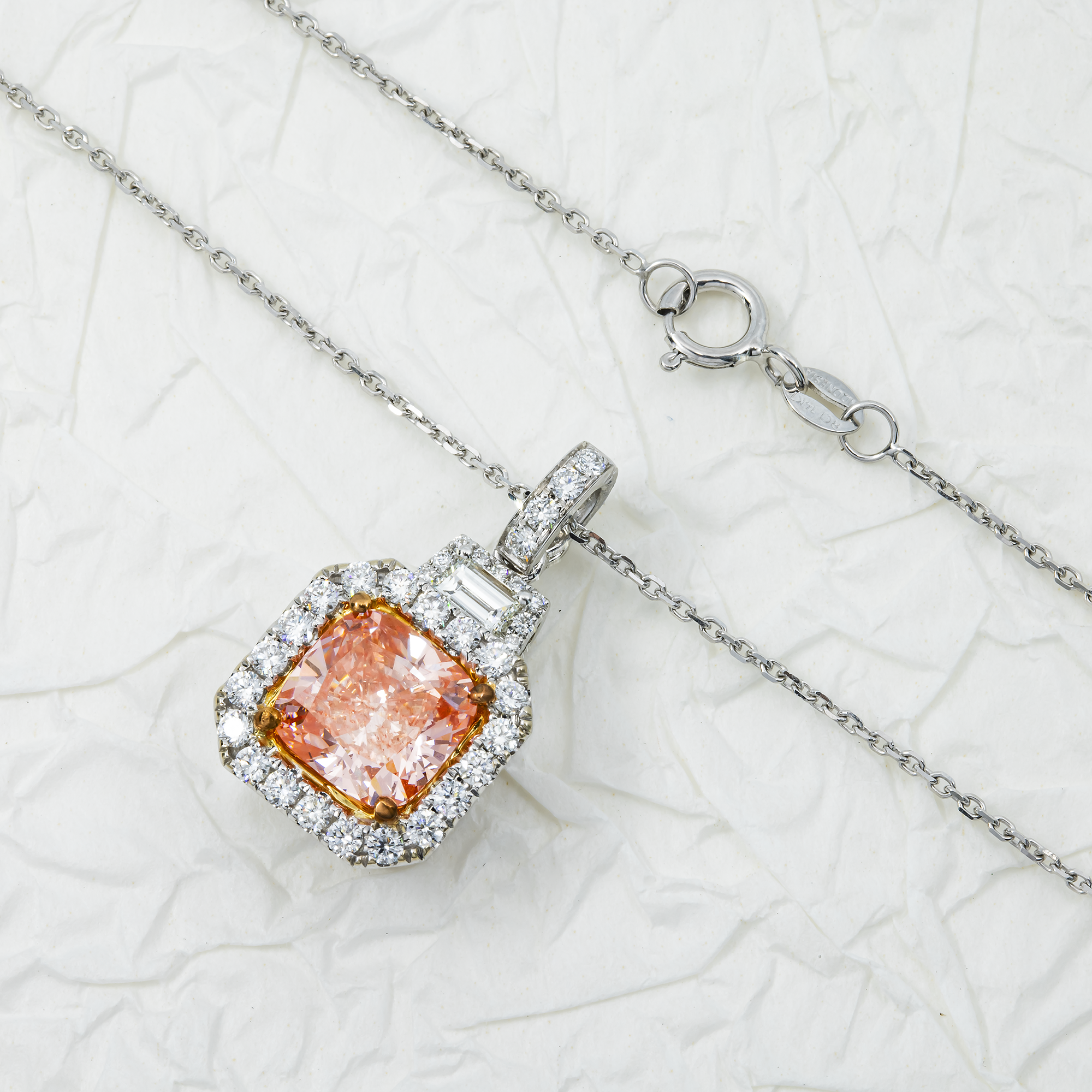 14K White Gold Fancy Pink Cushion Diamond Pendant & Chain Necklace 3.98Ctw Necklace
