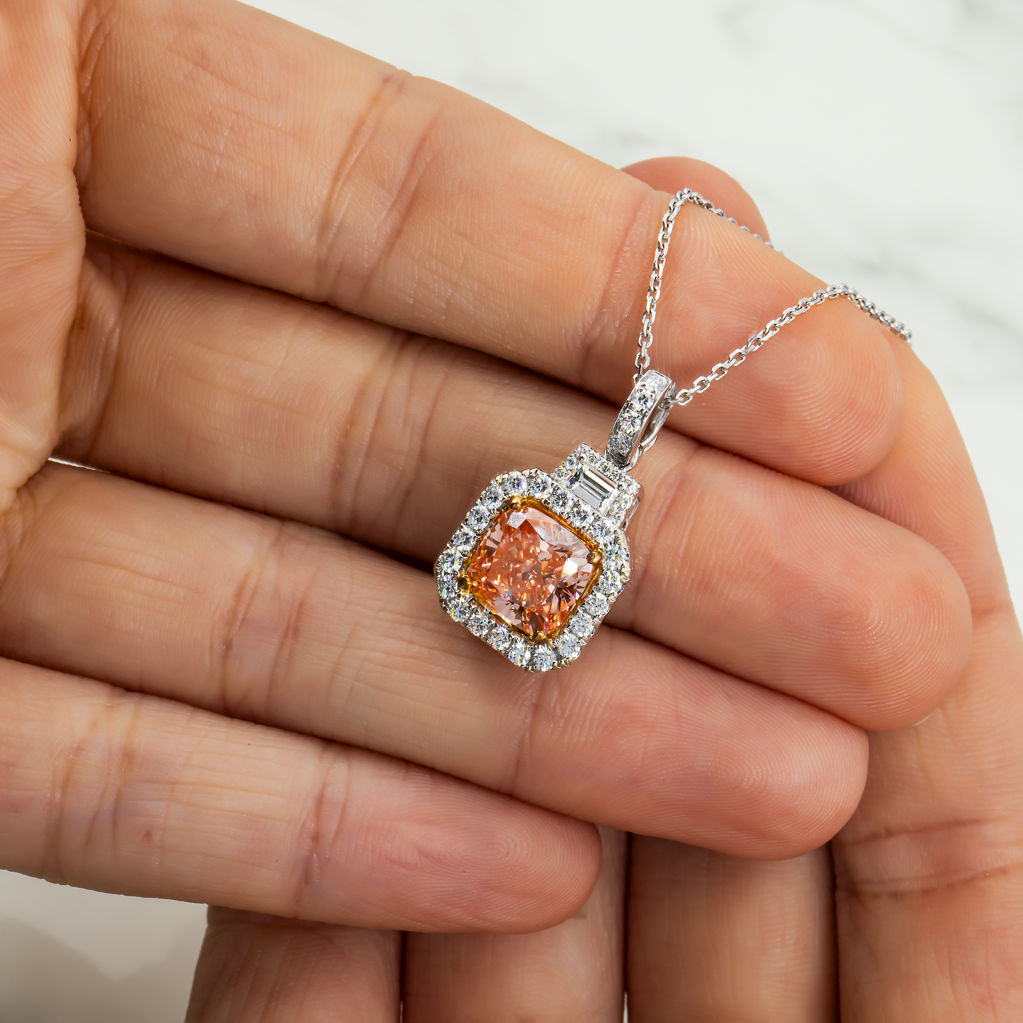 14K White Gold Fancy Pink Cushion Diamond Pendant & Chain Necklace 3.98Ctw Necklace