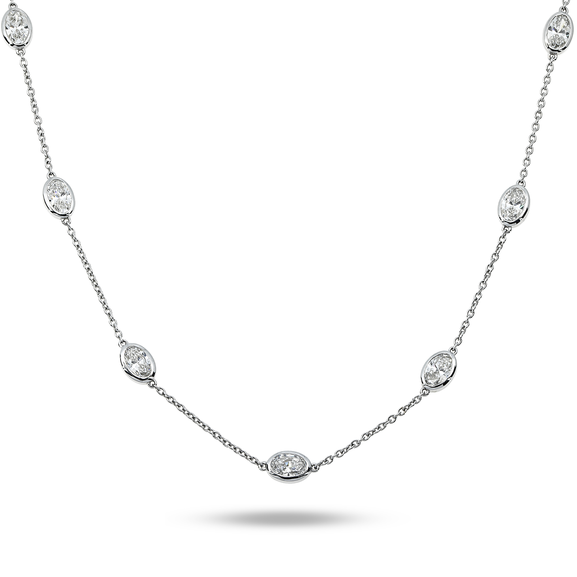 14K White Gold Oval Cut Diamond Satellite Necklace 4.80Ct Necklace