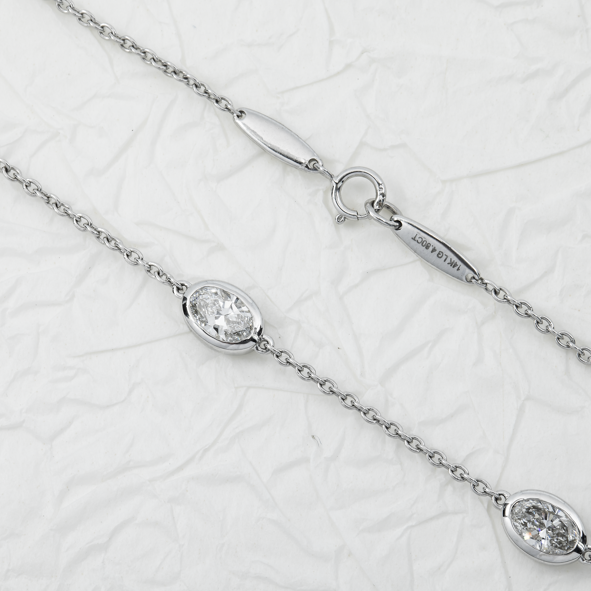 14K White Gold Oval Cut Diamond Satellite Necklace 4.80Ct Necklace