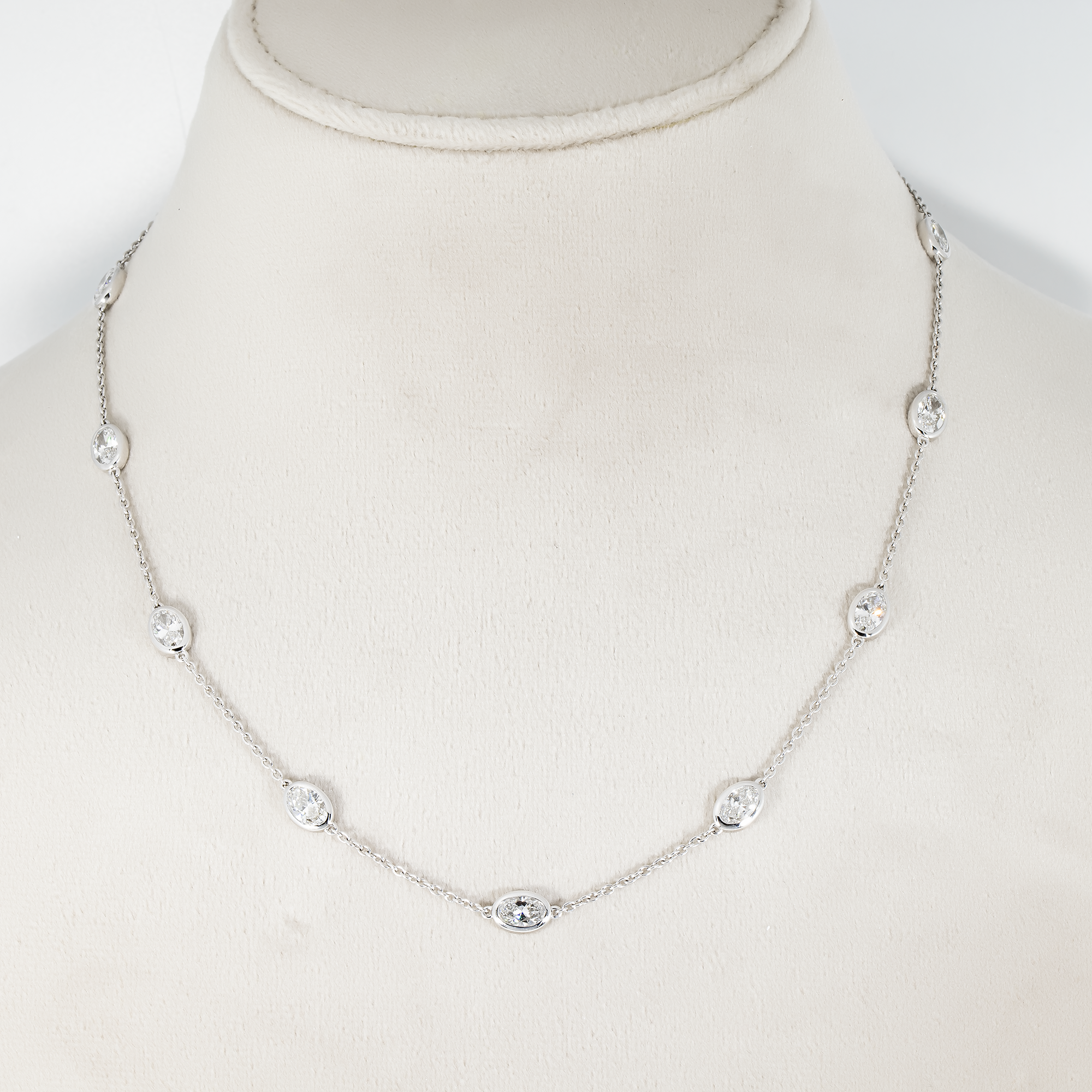 14K White Gold Oval Cut Diamond Satellite Necklace 4.80Ct Necklace