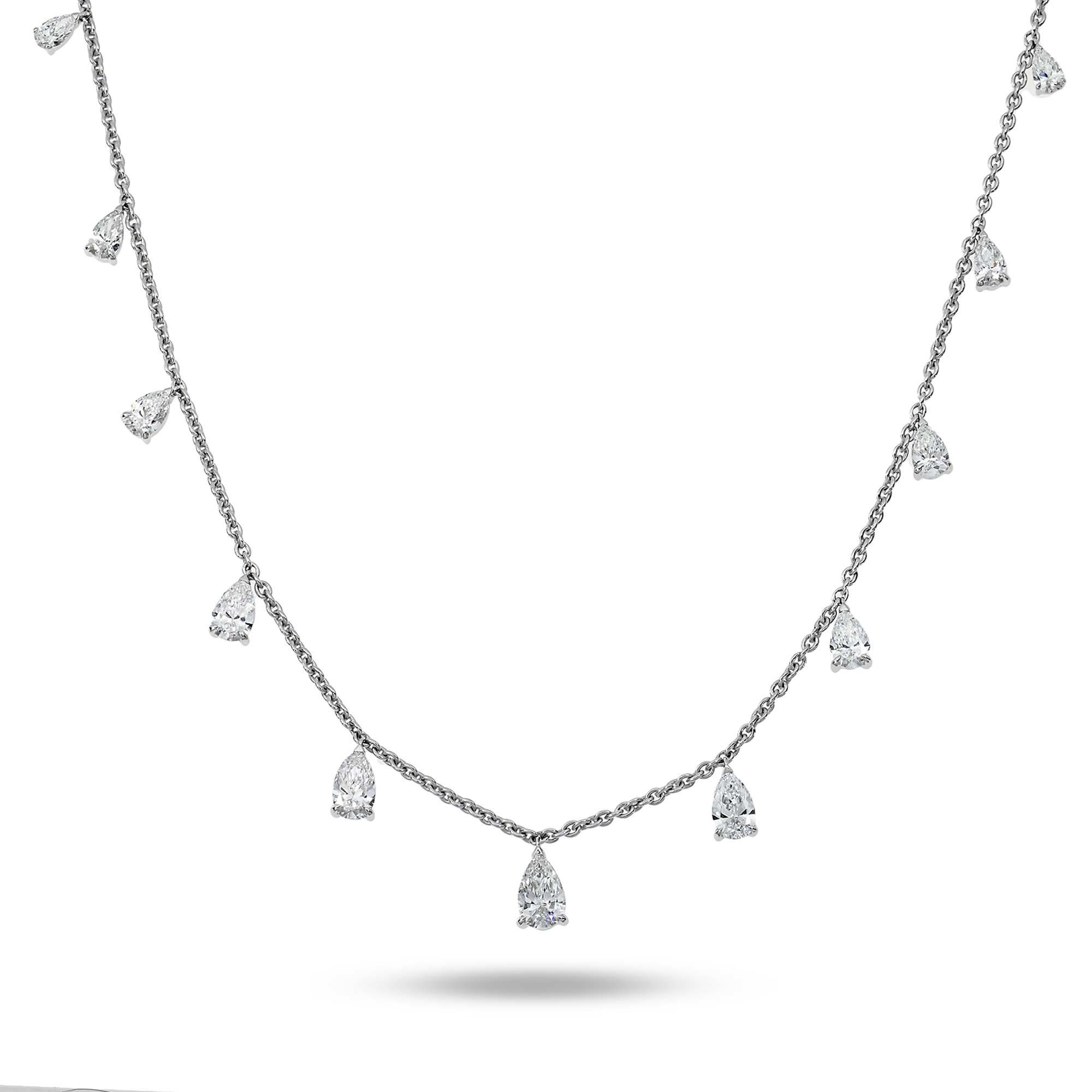 14K White Gold Pear Cut Diamond Satellite Drop Necklace 4.52Ct Necklace