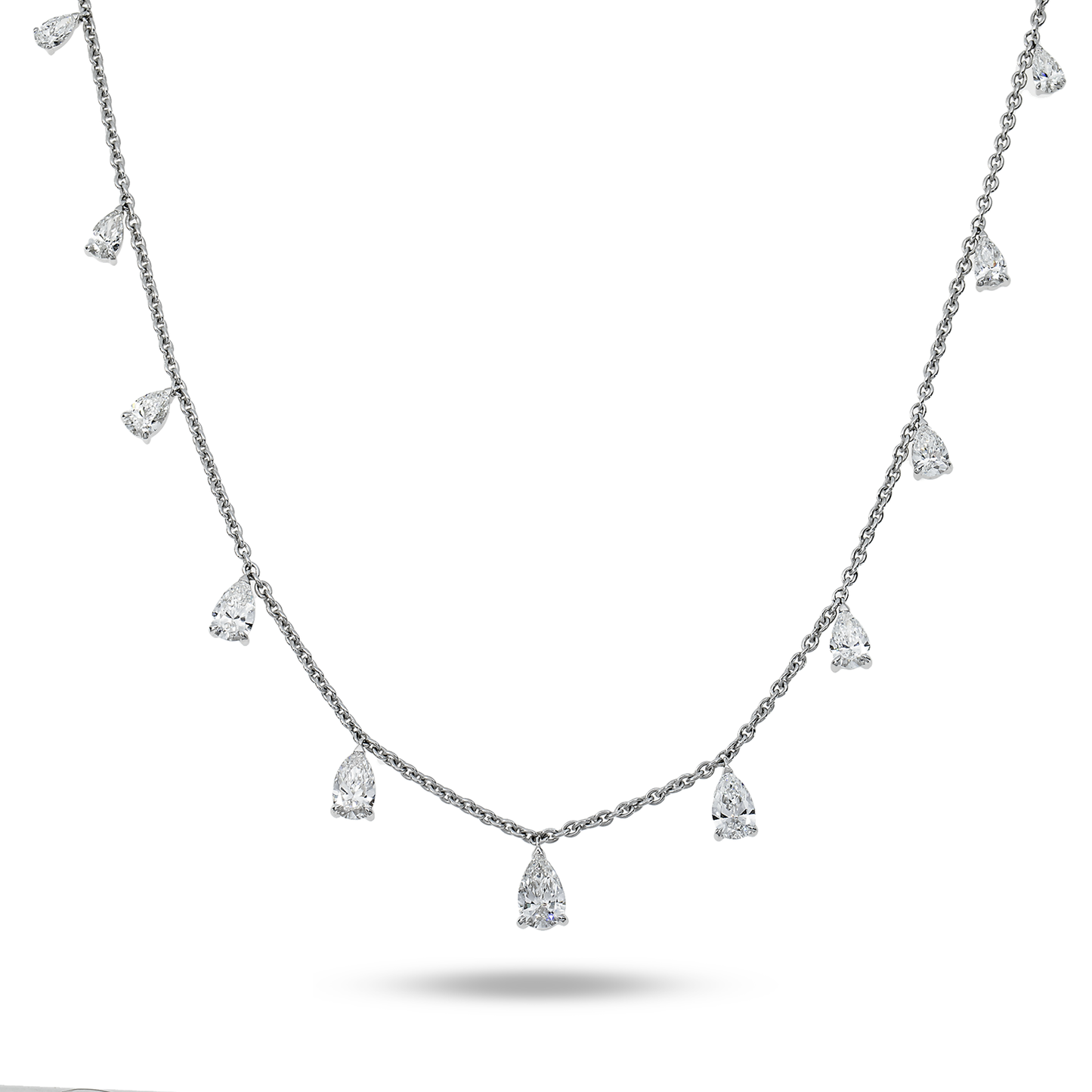 14K White Gold Pear Cut Diamond Satellite Drop Necklace 4.52ct