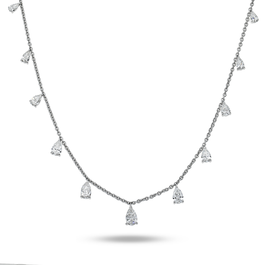 14K White Gold Pear Cut Diamond Satellite Drop Necklace 4.52ct