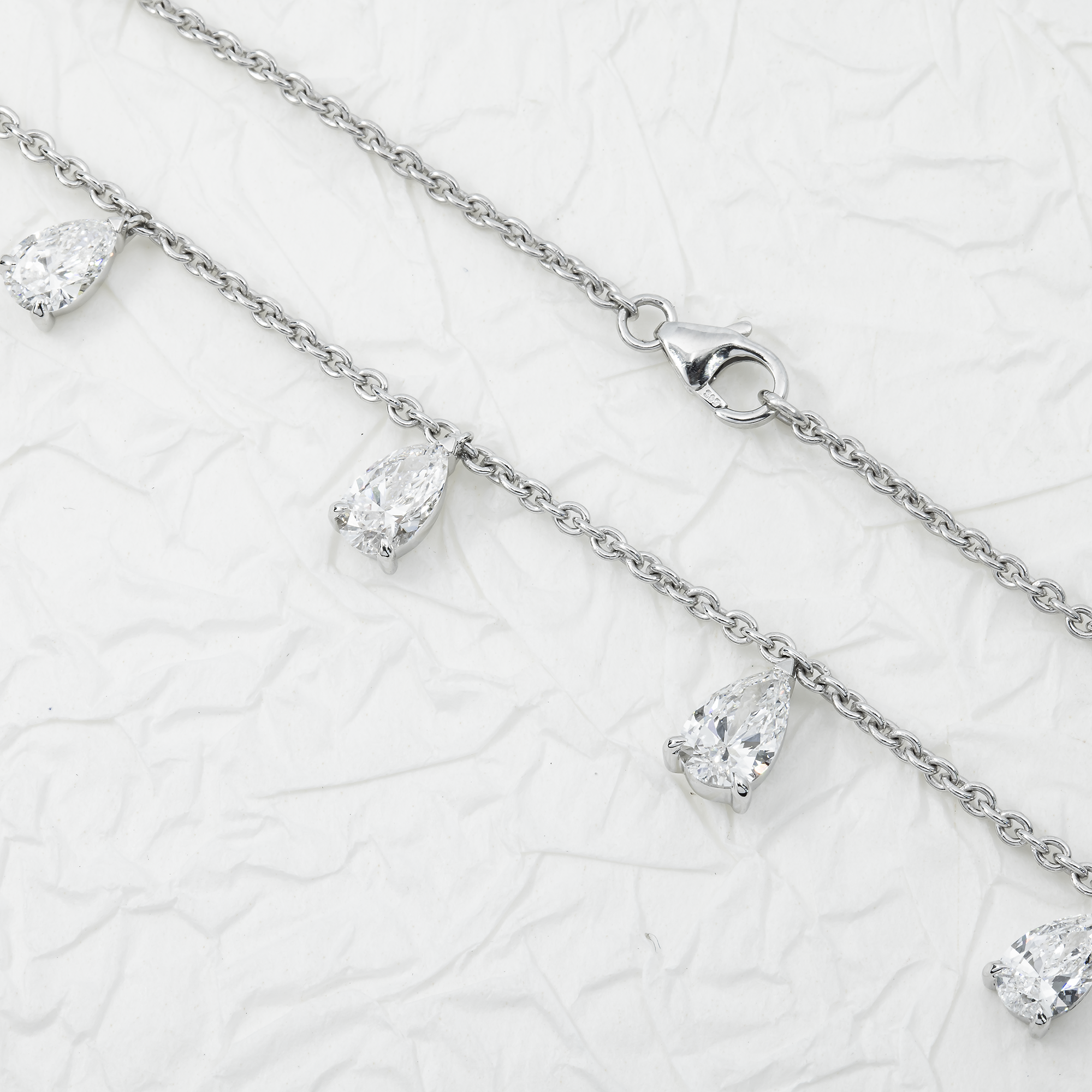 14K White Gold Pear Cut Diamond Satellite Drop Necklace 4.52Ct Necklace