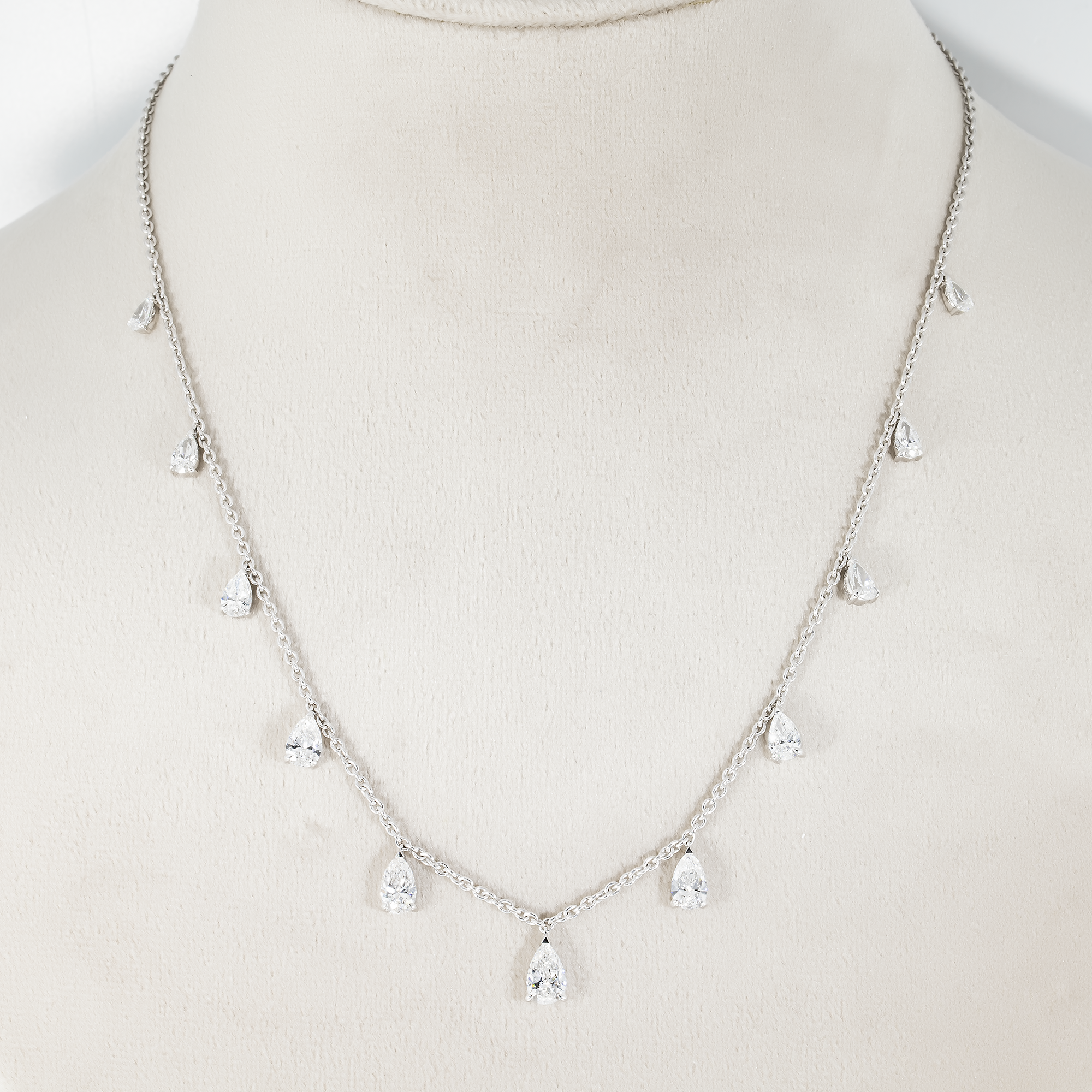 14K White Gold Pear Cut Diamond Satellite Drop Necklace 4.52Ct Necklace