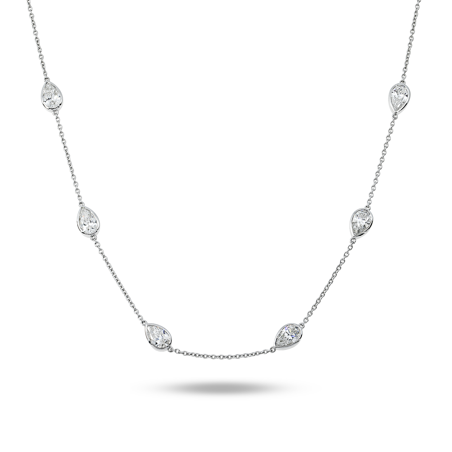 14K White Gold Pear Cut Diamond Satellite Necklace 5.70ct