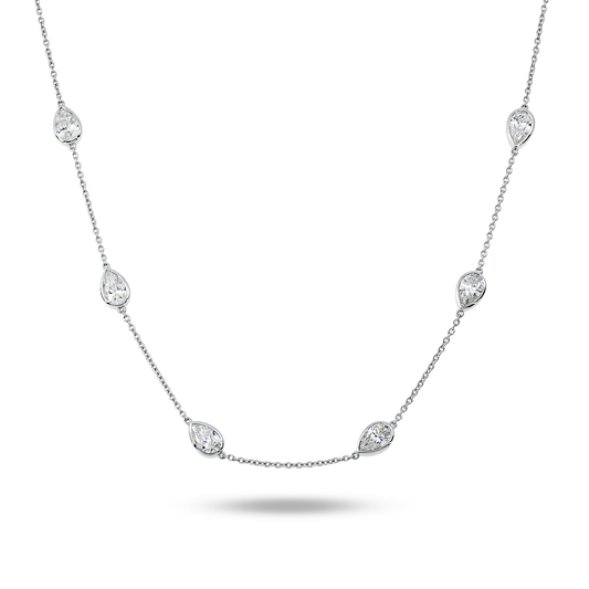 14K White Gold Pear Cut Diamond Satellite Necklace 5.70ct