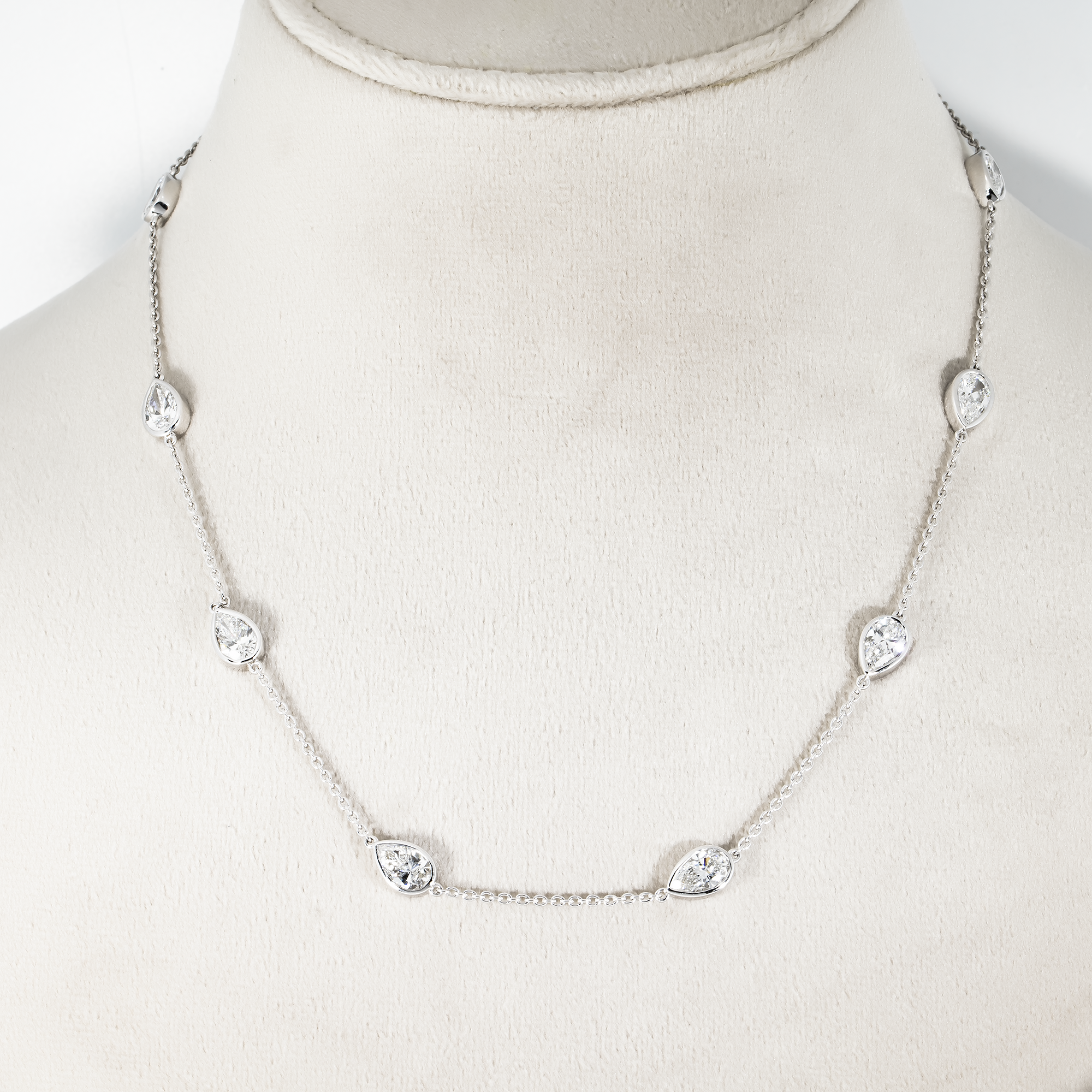 14K White Gold Pear Cut Diamond Satellite Necklace 5.70Ct Necklace