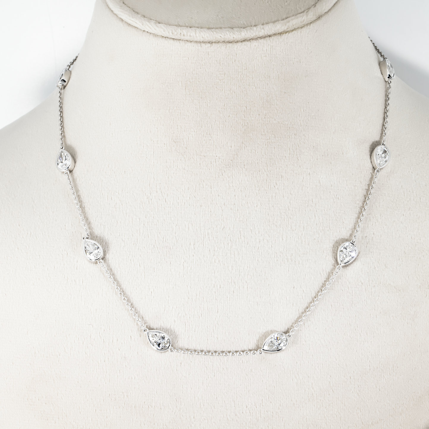 14K White Gold Pear Cut Diamond Satellite Necklace 5.70ct