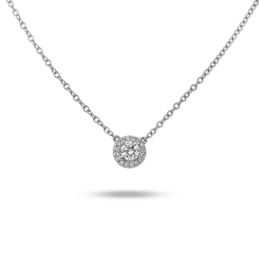 18K White Gold Round Diamond Pendant & Chain 0.27Ct Necklace